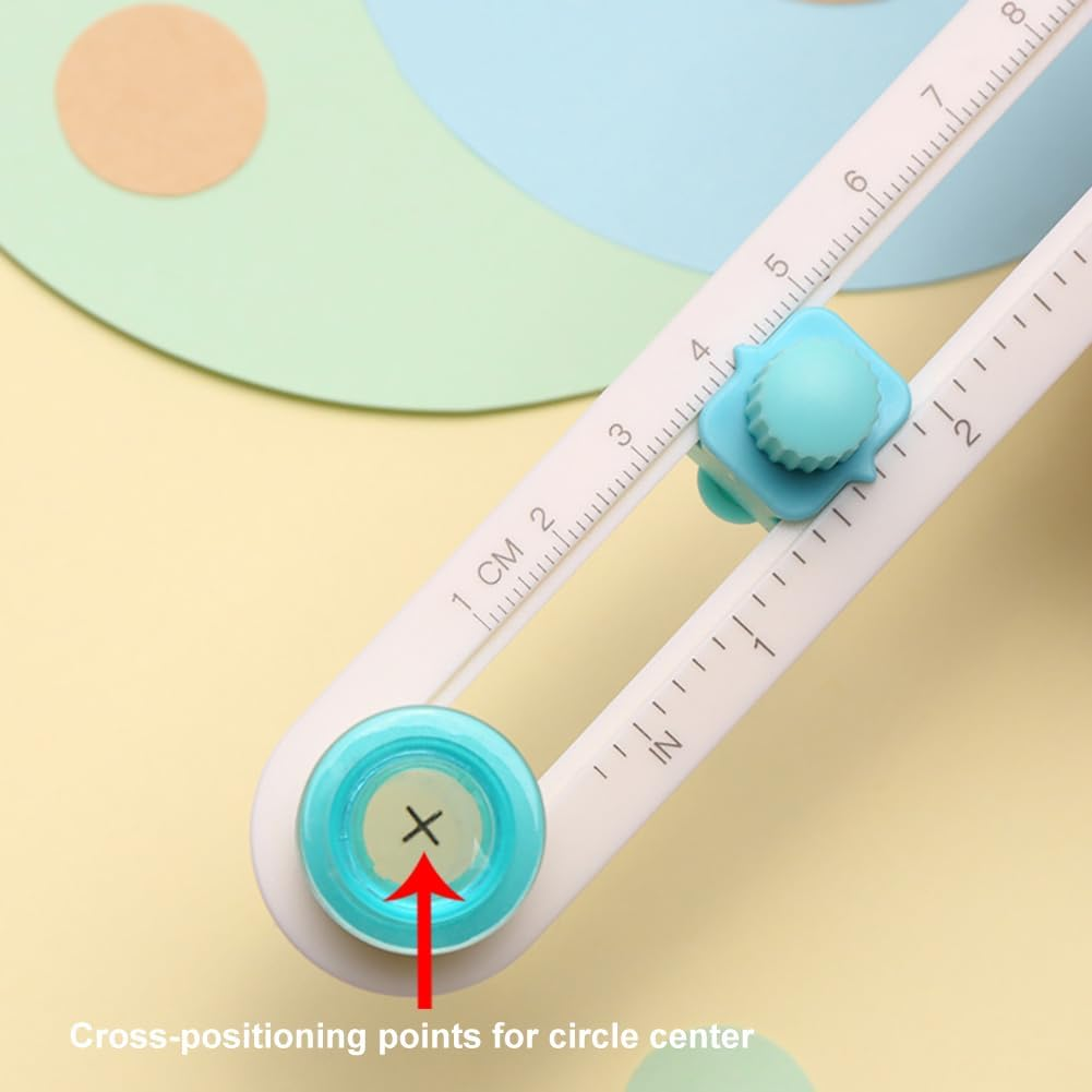 Kw-Trio Circe Cutter for Paper Crafting Circular Cutter Tool Rotary Compass Circle Cutter Adjustable Cutting Diameter Ranges from 3/4 in to 8 in (Cyan & White, Mini) image number 1