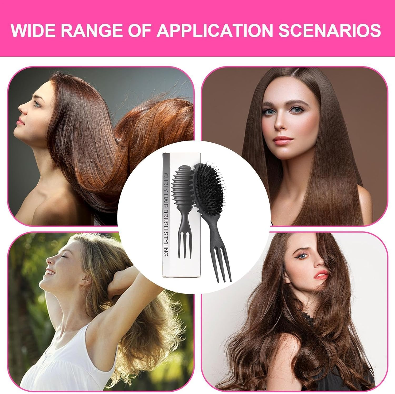 Kezvmhy Curl Brush, Curl Defining Brush, Bounce Curl Comb, Anti-Slip Boar Bristle Hair Brush Bounce Styling Brush Curly Hair Tangle Remover Brush Shaping Curl for Women image number 4
