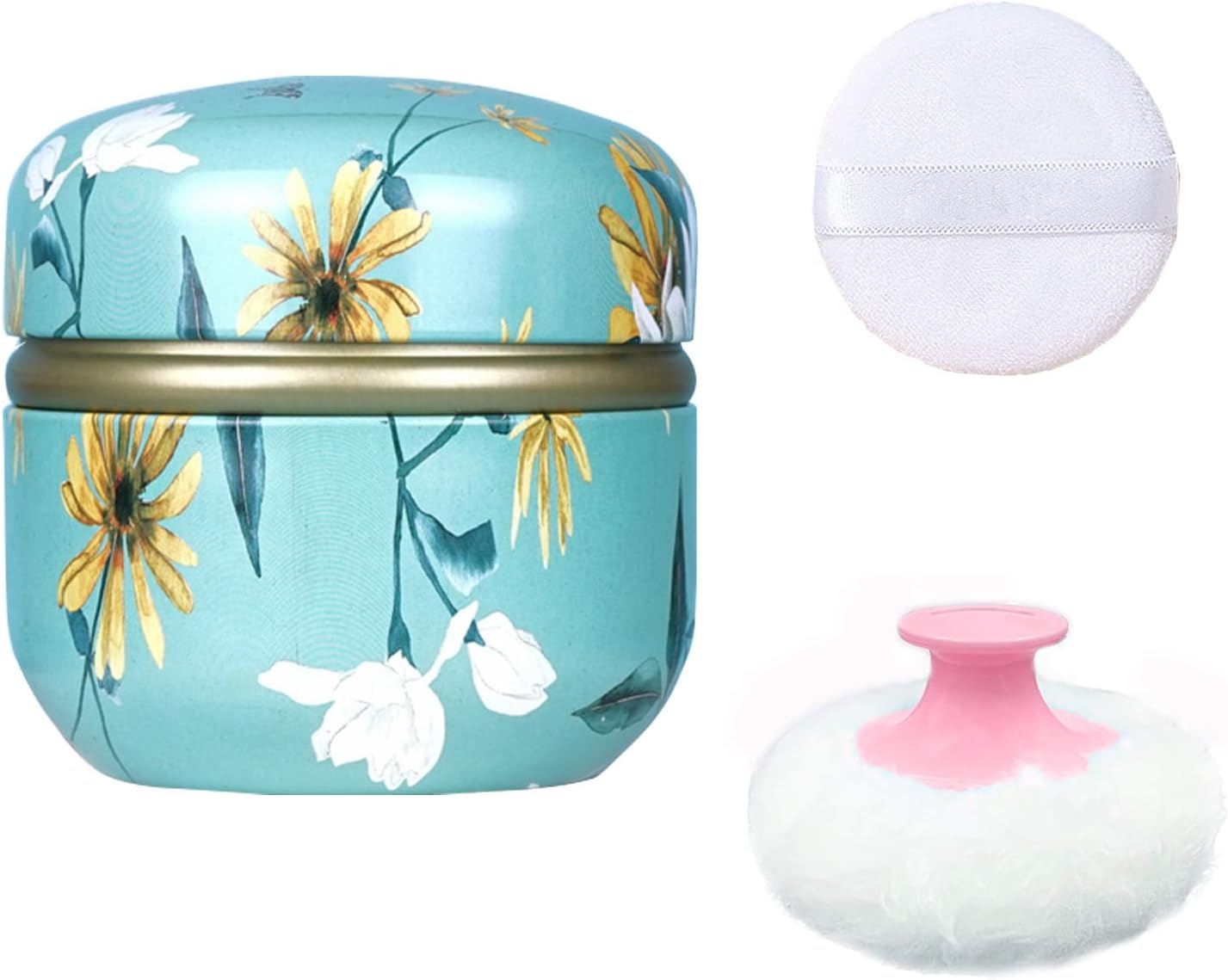 Body Powder Puff and Container for Dusting Powder, Women Powder Puff and Powder Case for Bath and Travel (Chrysanthemum)