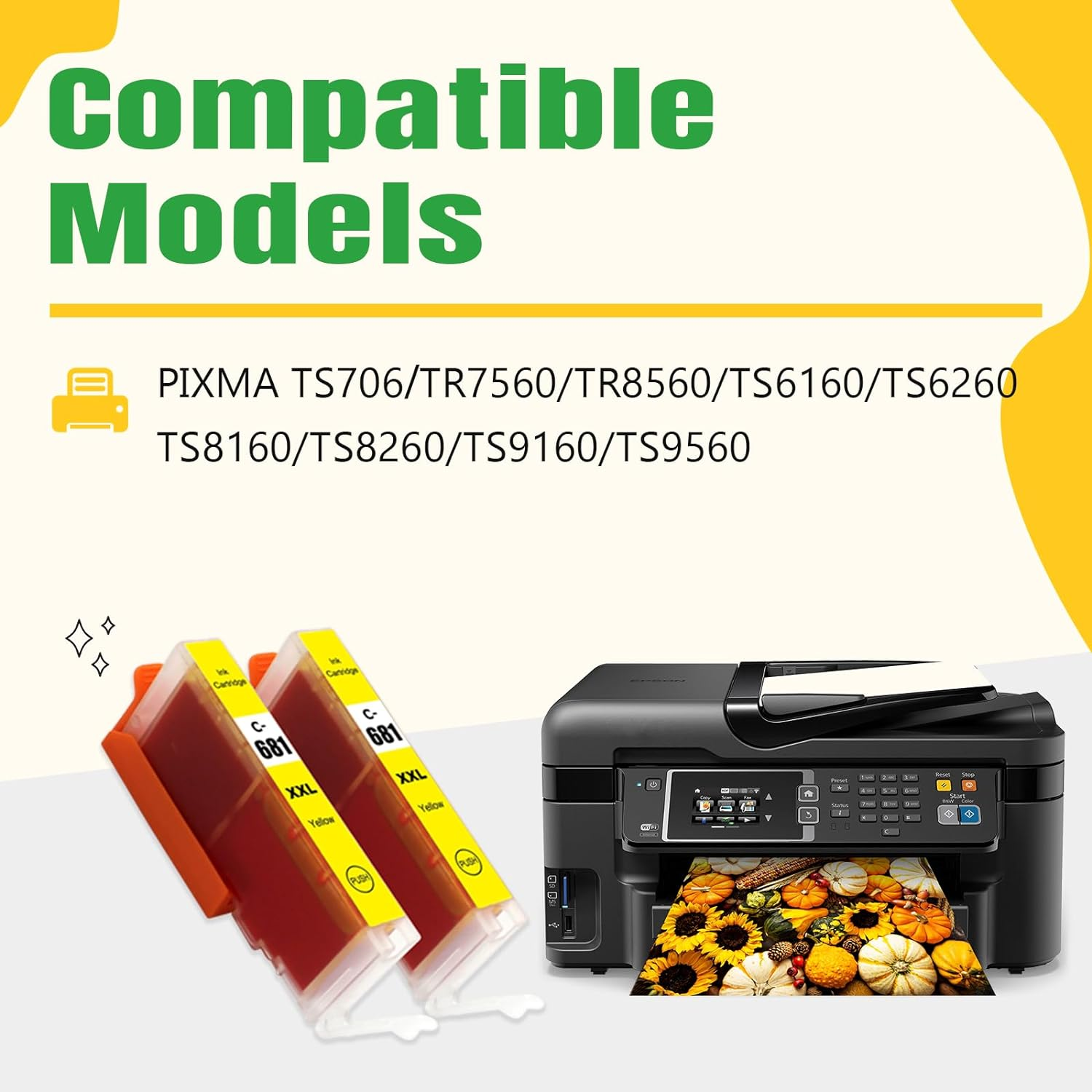 681XXL Ink Cartridges for Canon 681 Compatible with Canon TS706 TR7560 TR8560 TS6160 TS6260 TS8160 TS8260 TS9160 TS9560 Printer Ink Set (Pack of 2) (Yellow) image number 5