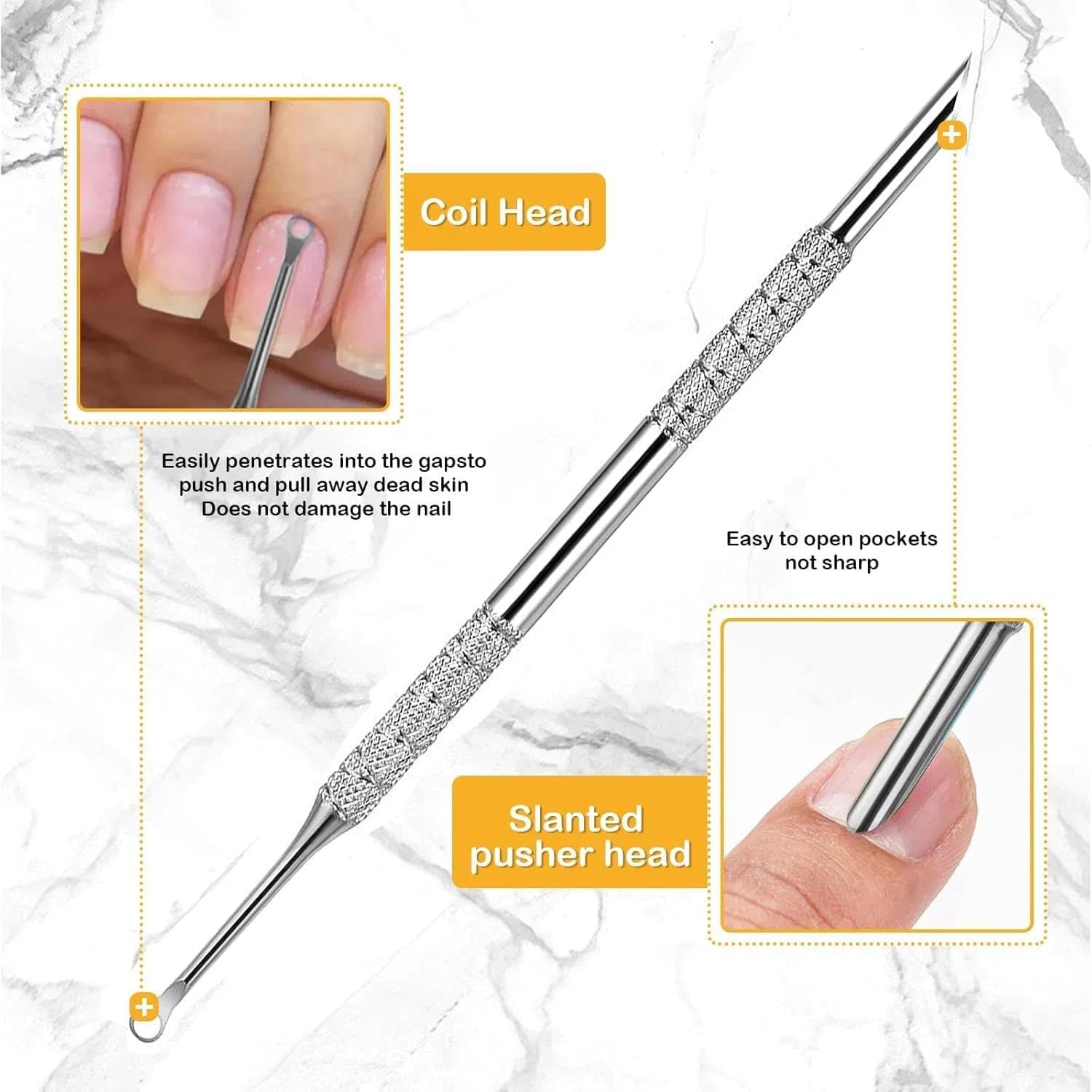 2-In-1 Stainless Steel Cuticle Pusher, Dual-Ended Manicure Tool with Beveled & Loop Head, Professional Nail Care for Lifting & Removing Cuticles, Home & Salon Use, Ermaoo image number 1