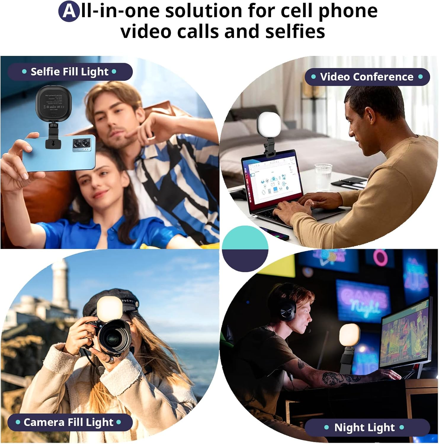 Sensyne Selfie Light, 60 LED Video Conference Lighting, Adjusted Phone Lights, Rechargeble Clip-On Fill Light Compatible with Cell Phone,Ipad,Laptop for Live Streaming, Selfie, Vlog, Zoom Calls