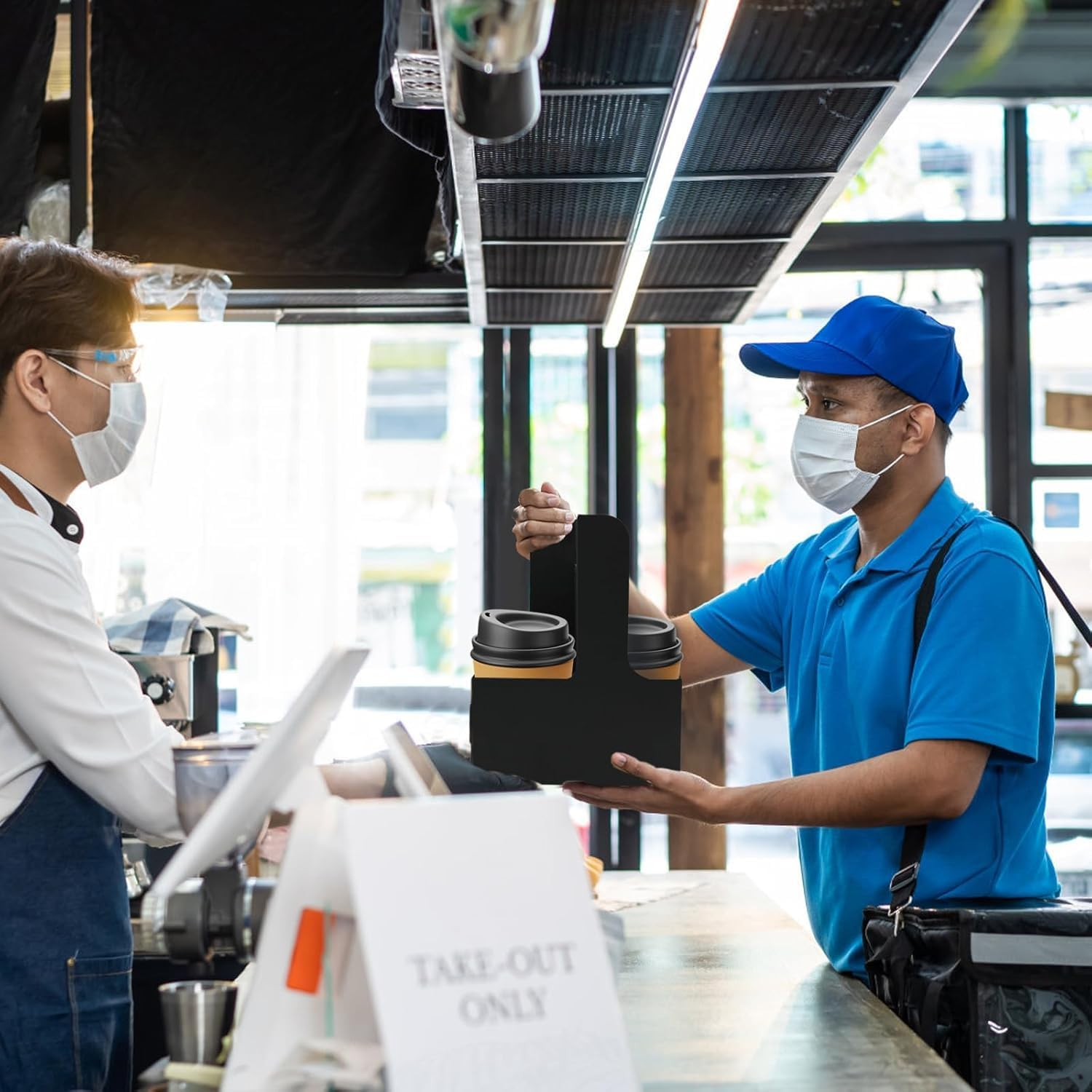 25 Pack Paperboard Cup Holder, 2 Cup Disposable Drink Carrier with Handle, Cup Carriers for Hot or Cold Drinks, Coffee Carrier (Black) image number 2