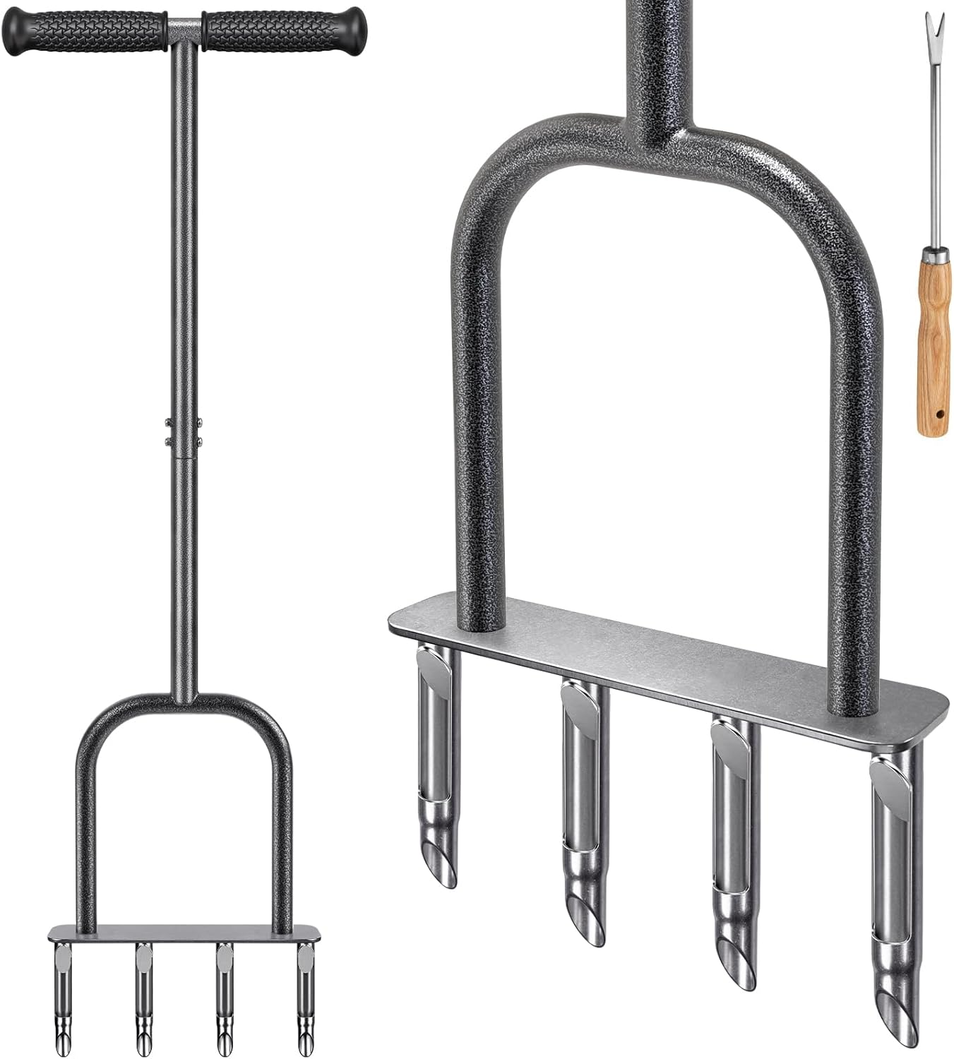 Dolibest Manual Aerator Lawn Tool, Manual Yard Plug Aerators with 4 Stainless Steel Semi-Open Plugs, Pre-Assembled Manual Grass Aerating Tool & Clean Hand Tool, Improving Lawn Health -37Inch image number 3