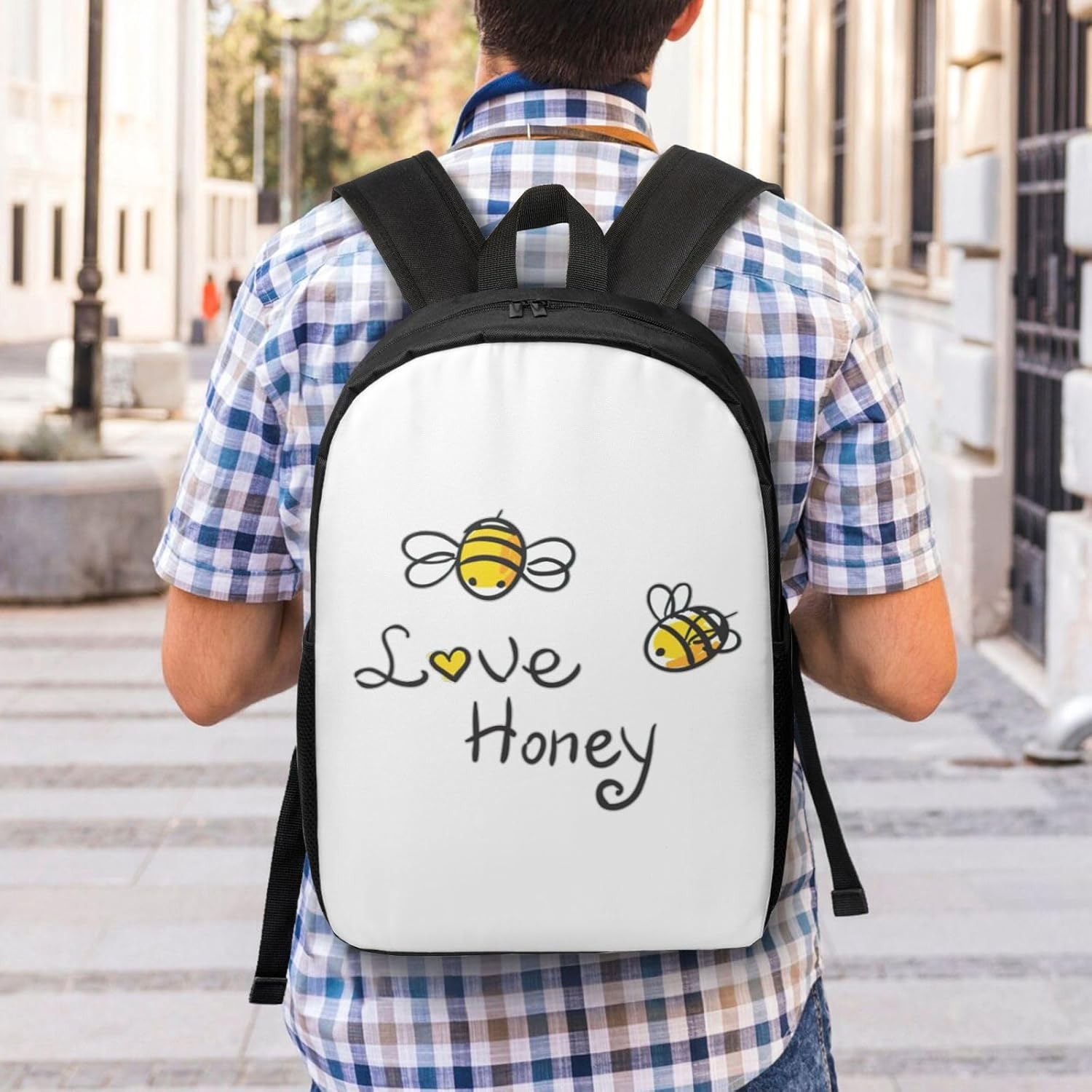 Edwal Bee Love Honey Print Lightweight Backpack Unisex Casual Rucksack Travel Stylish Daypack for Work College, Black, One Size image number 3
