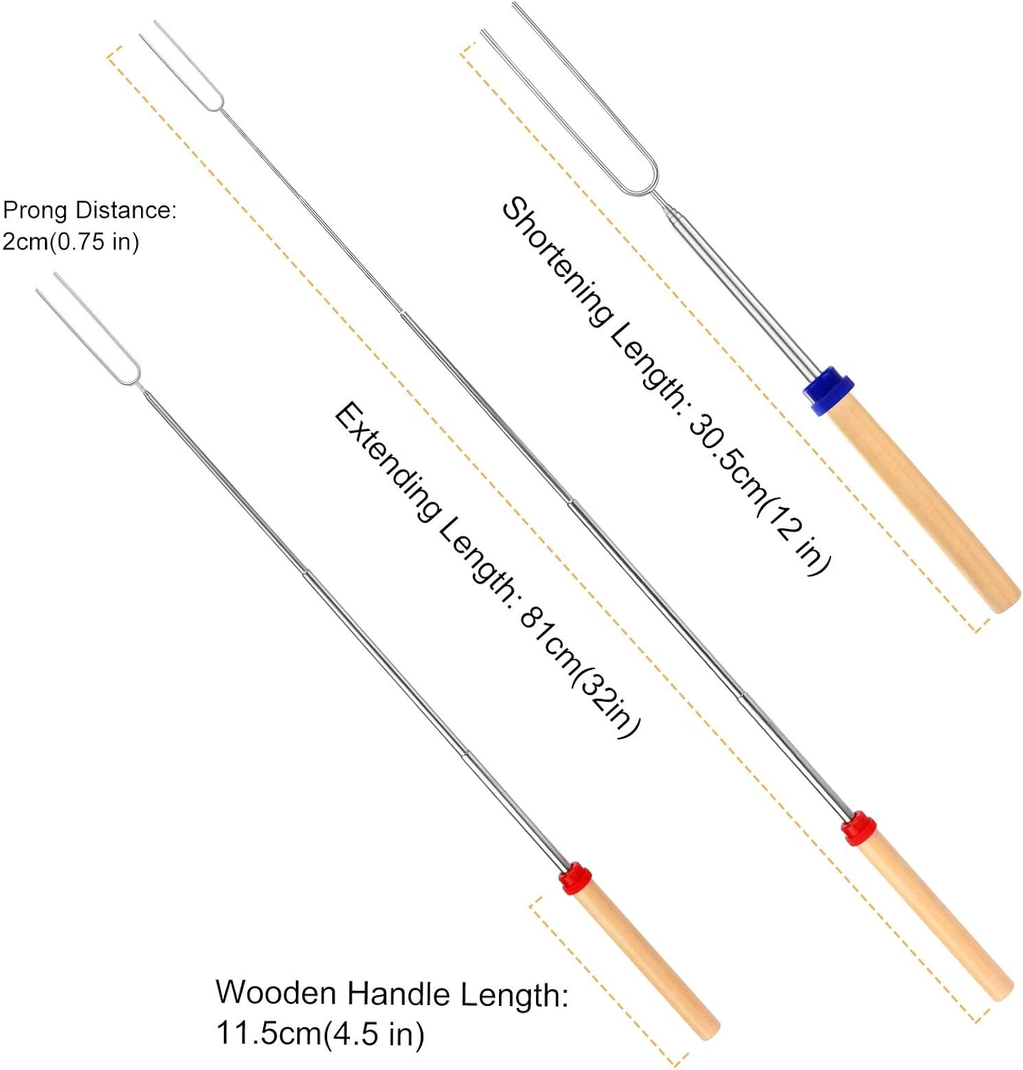 Marshmallow Toasting Forks, Telescoping Smores Sticks for Fire Pit, Marshmallow Roasting Sticks Barbecue Forks for Hotdog Hot Dog Bonfire Smores Skewers for Open Fire Pits Campfire Camping, 4 PCS image number 3