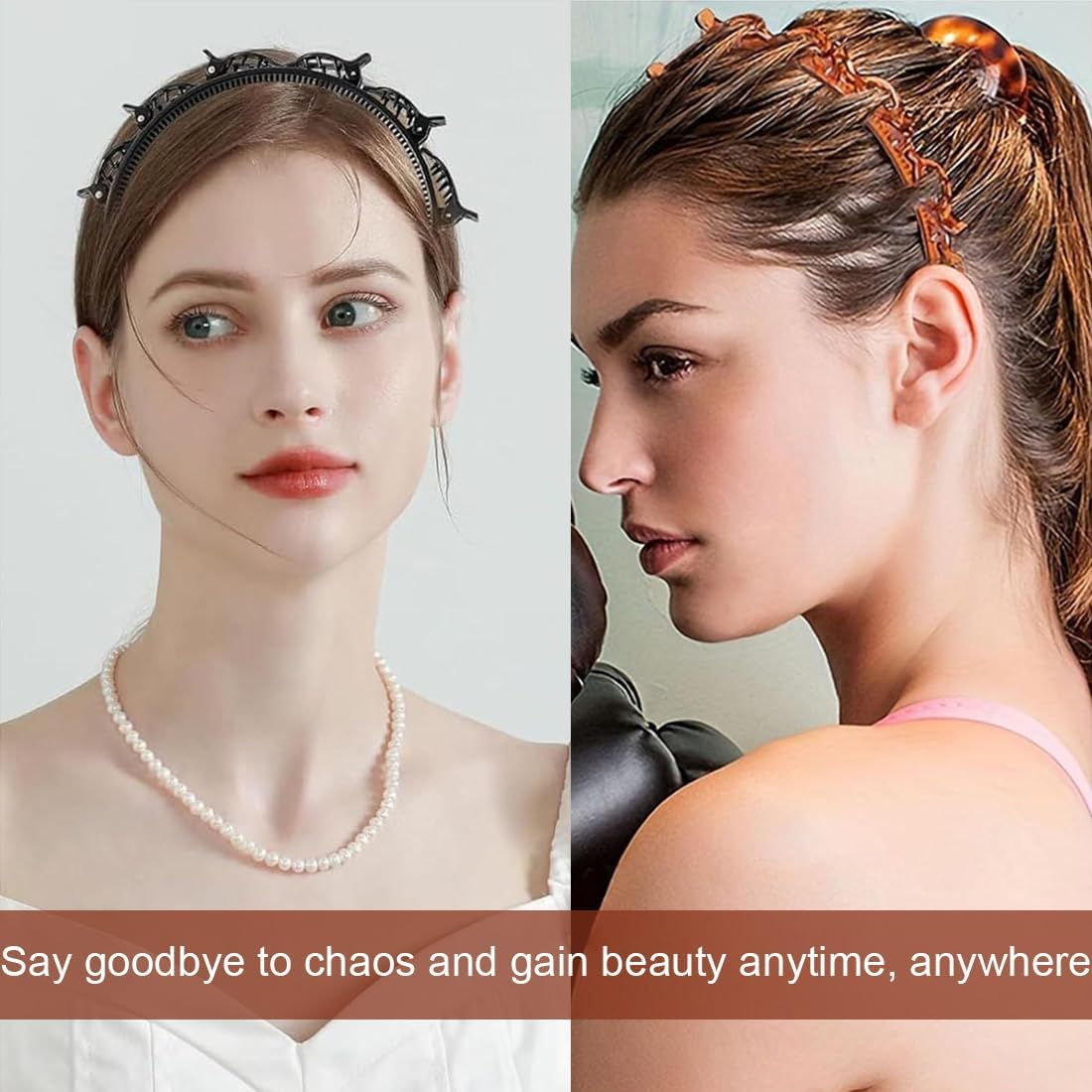 OUDQFCJ 2 Pieces Headband with Clips, 2 Black Hair Pins Braided Hair Clips, Braided Headbands, Hairstyle Hairpin Hairstyle Aid, Hairpins Hairdressing Supplies image number 1