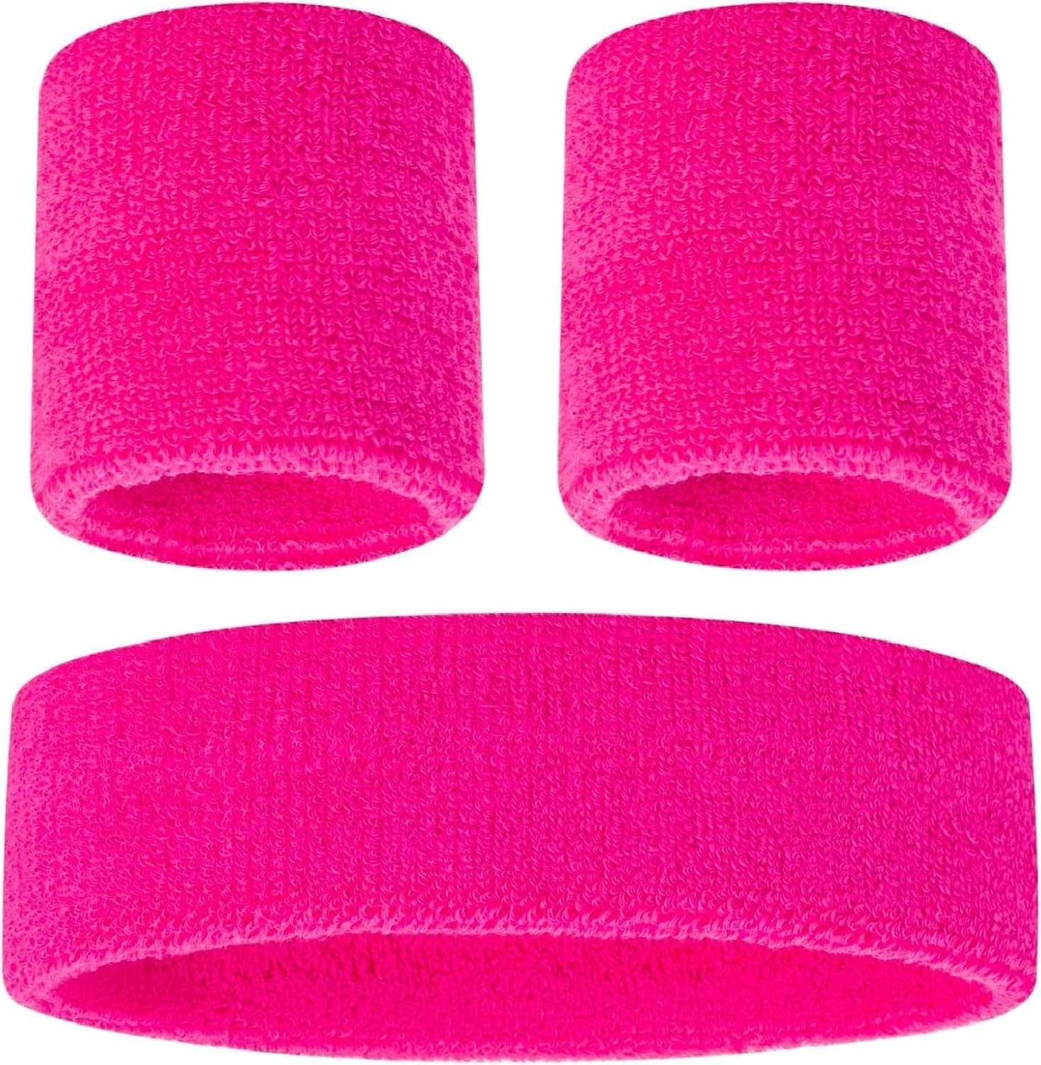 80S Neon Sweatbands Headband and Wristbands Set Includes Pink, Blue, Yellow, Green, Sweat Bands Headbands for Women with Matching Wristbands, Sweatbands for Men and Women image number 3