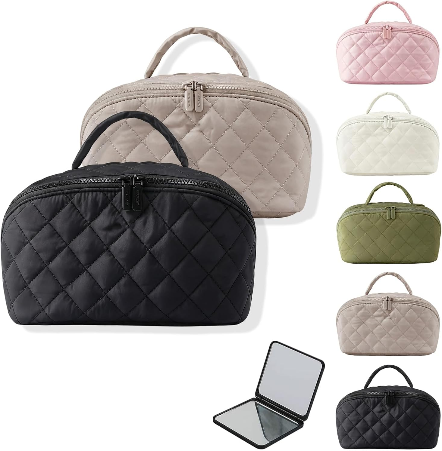 Petition Makeup Bag for Woman, Travel Makeup Bag, 180&deg; Wide Open Lay-Flat Water-Resistant Cosmetic Case, Spacious 180&deg; Open Cosmetic Organizer, Pouch Open Flat Small Toiletry Bag (Green)