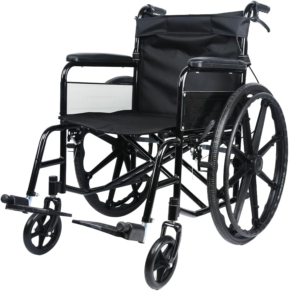 24 INCH Lightweight Foldable Wheelchair with Park Brakes and Free Flip Armrests &ndash; Perfect for Elderly Comfort and Convenience!