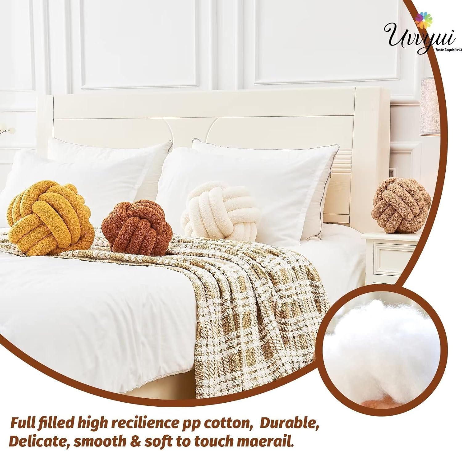 Uvvyui Knot Pillow Ball, Soft Home Decorative Pillows, round Throw Pillow, Handmade Knotted Plush Pillow, round Boucle Pillow Cushion (8.6 Inches Caramel) image number 5