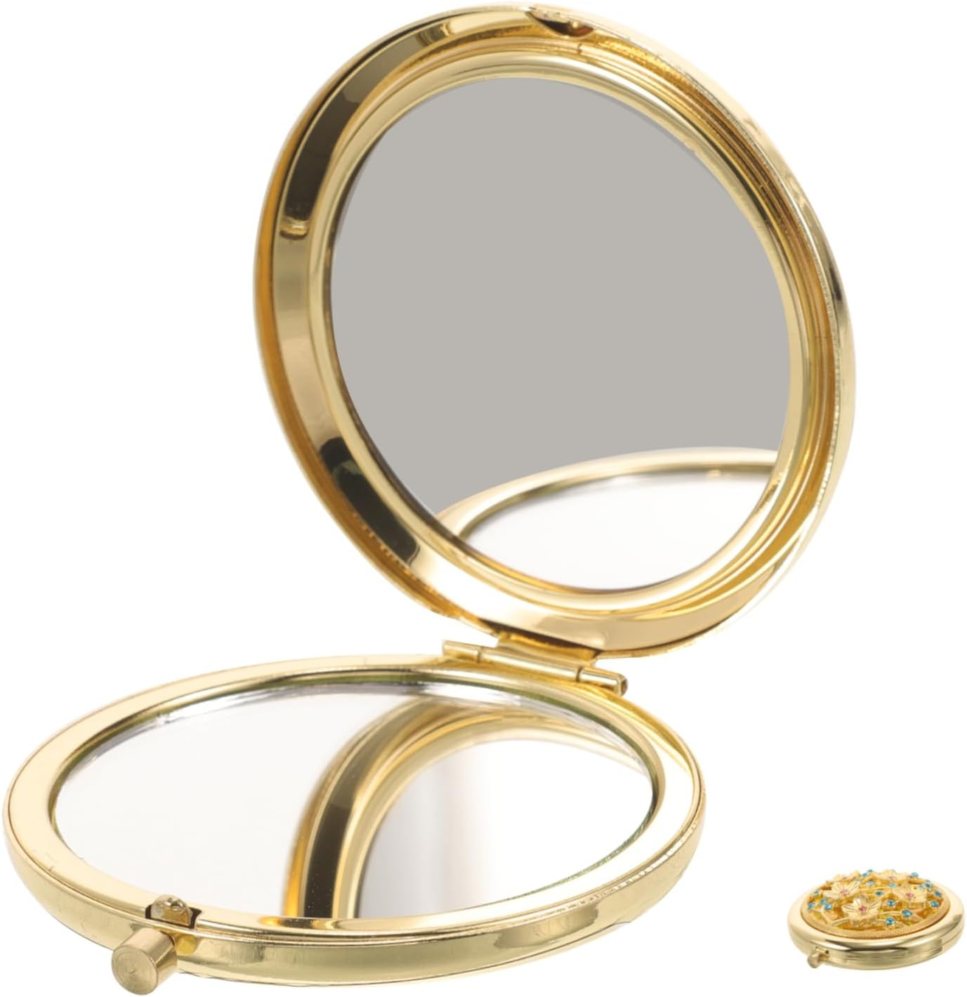 DINHEAROM Vintage Gold Handheld Compact Mirror Hollow Carved Design Small Portable Makeup Mirror for Women for Travel and Purse Use