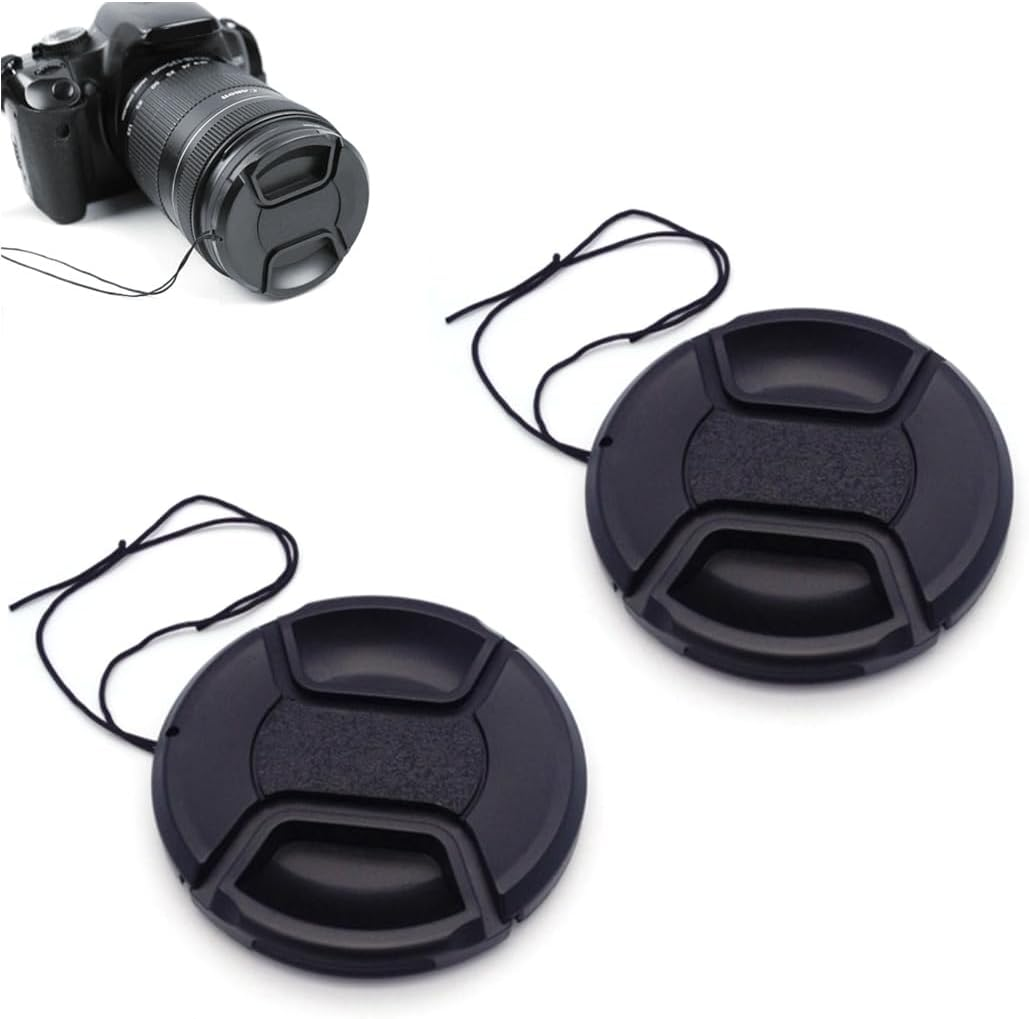 2 Pcs Universal Camera Lens Front Caps 67Mm with Secure String, Top One Tech Centre Pinch Snap-Clips Snap-On Design Protective Front Cover Lid Replacement DSLR Camera Film Camera