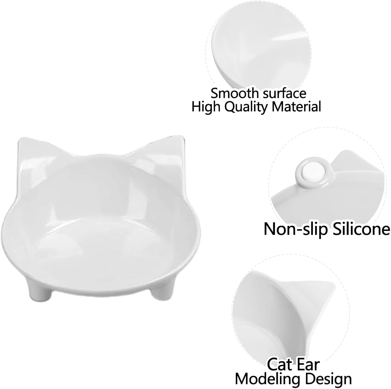 Cat Bowls, Anti-Slip Multi-Purpose Feeding Bowl, Cat Food Bowl with Non-Slip Rubber to Relieve Whiskers Fatigue, One Set of 2 - White and Pink
