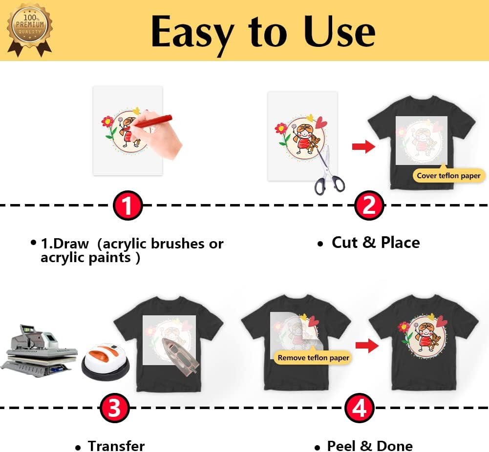 Transourdream Draw Iron on Heat Transfer Paper for T Shirts (10 Sheets A4, Dark 4.0 Plus) Drawable HTV Heat Transfer Vinyl for Inkjet Printer DIY Iron on Transfers for T Shirts (TRANS-D4-20) image number 6