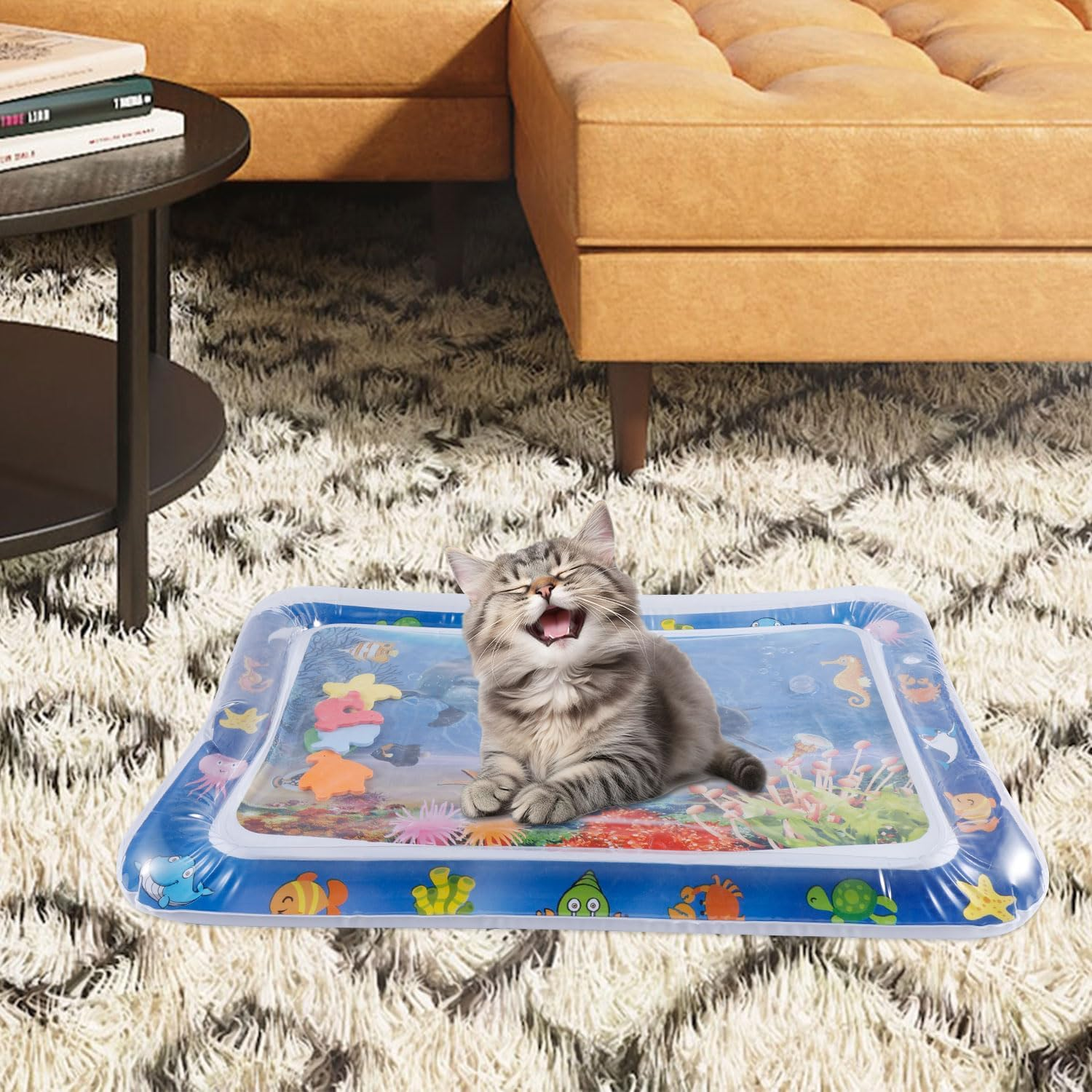 Gosknor Cat Water Play Mat, 25.59X19.69 Inch Kitty Sensory Water Mat Cool Comfort Pet Water Play Fun Water Sensory Bed Pad Toy for Dog Cat Pet Water Play Alone image number 1