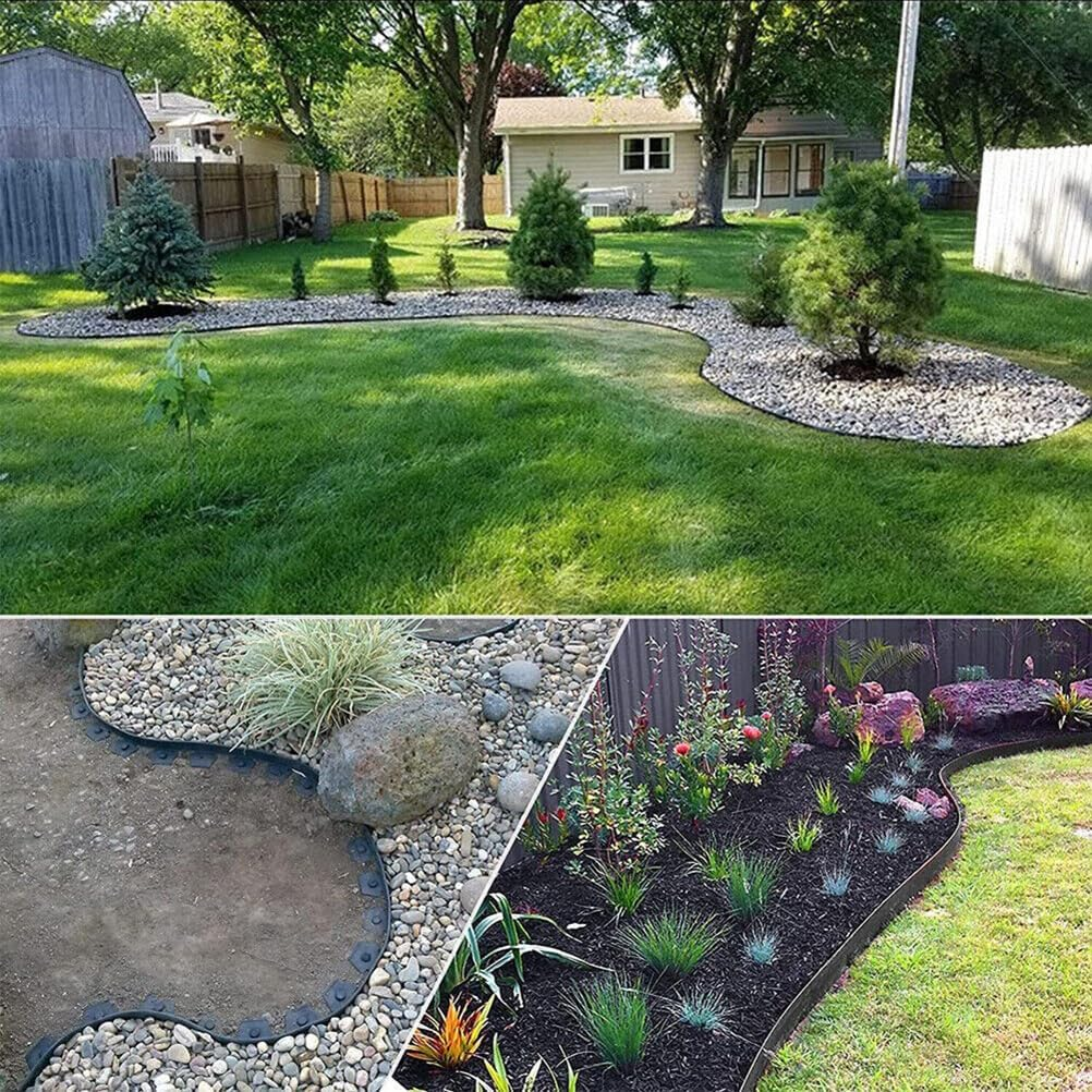 HOT Seal 2 Inch Tall Garden Landscape Edging Kit 20 FT, Bonus 20Pcs Spiral Spikes, Black Plastic Lawn Edging for Landscaping, Lawn, Yard, Flower Gardens Border - Black 60 Ft image number 3