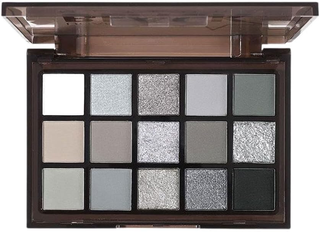 Black Smokey Eye Shadow Palette, 15 Colors Cool Toned, Gray Silver White Matte Glitter Eyeshadow Palette, Pressed Shimmer Pigmented Eyeshadow image number 5