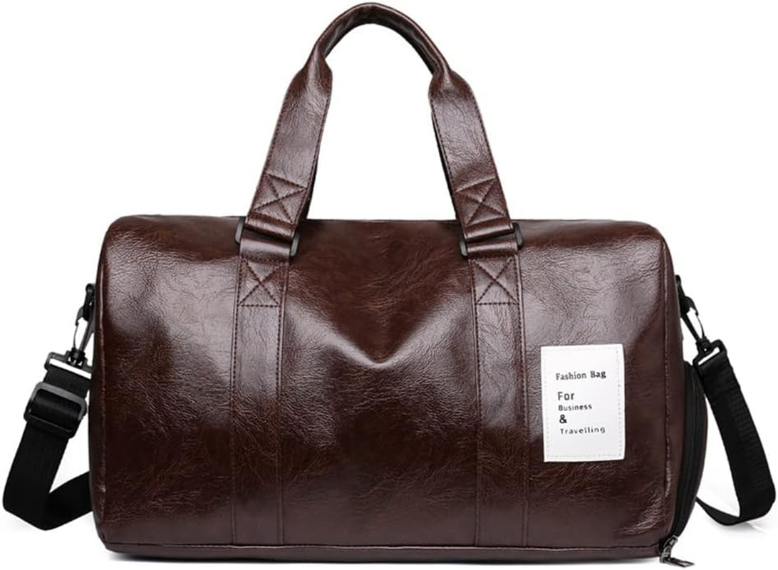 ANNI RIEL Leather Gym Bag Travel Duffel Bag with Shoe Compartment, Fashion Waterproof Duffel Bag Carry on Tote Weekender Overnight Bag, Brown, 40 X 24 X 24 CM/15.7 X 9.4 X 9.4 Inch