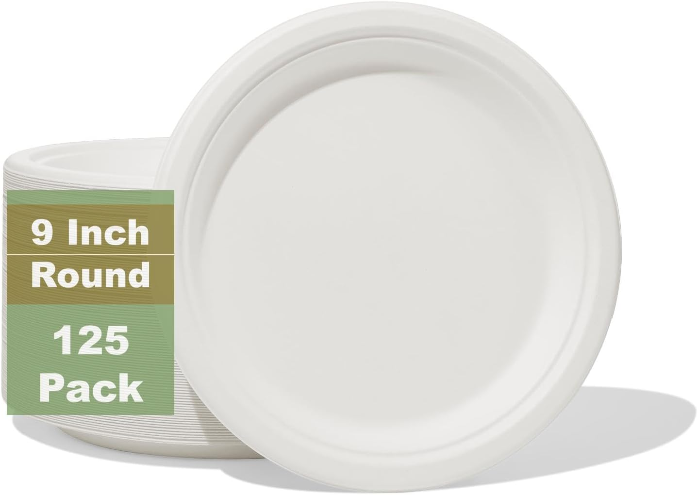 Xinligoods [125 Pcs, White, 9 Inch] Disposable Party Plates, Eco-Friendly, Biodegradable, Plant-Based, Perfect for Party, Camping, Picnic image number 3