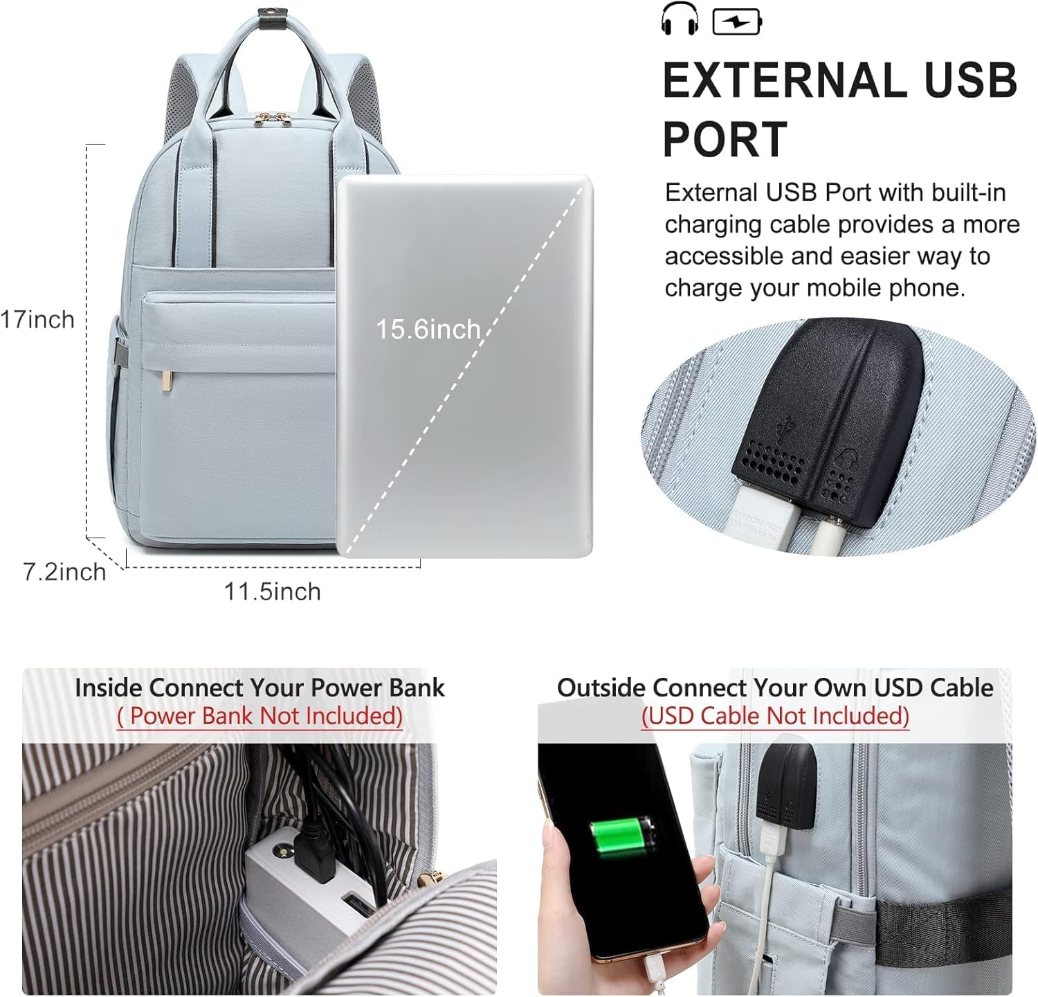 Laptop Backpack for Women 15.6 Inch Laptop Bag with USB Port Fashion Waterproof Backpacks Teacher Travel Bags Small Backpack Daypacks image number 2