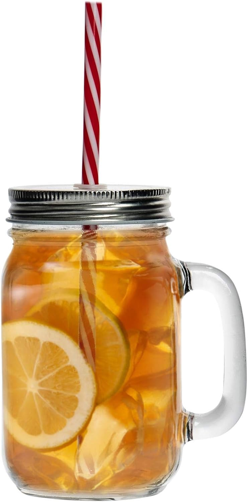 Rink Drink 4 Piece Glass Drinking Jars Set with Lid and Reusable Straw - Mason Style Jam Jar Glasses with Handle - 450Ml image number 2
