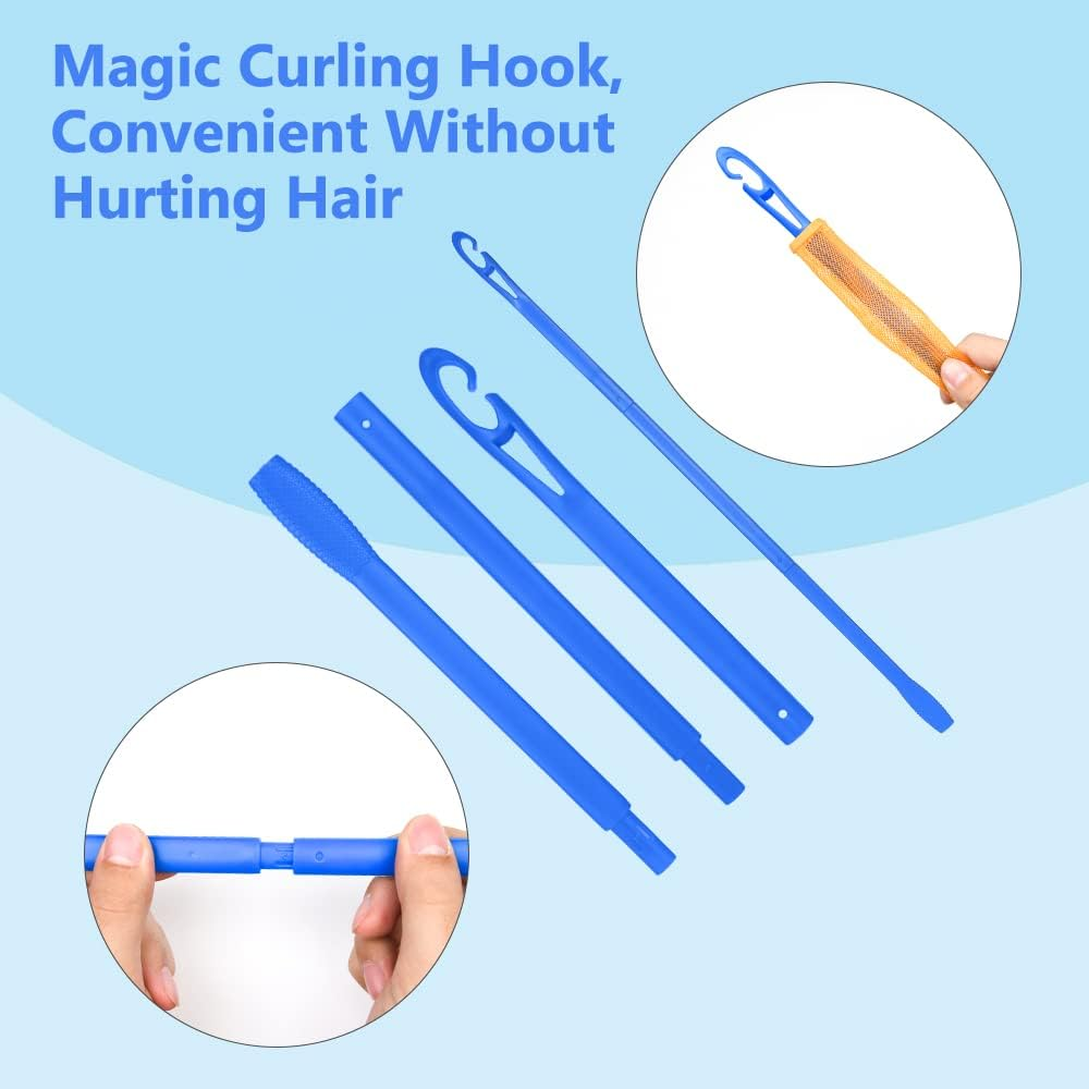 Styling Hook, 20.3 Inch Extended No Heat Hair Curlers Hook Spiral Curls Hook, DIY Hairstyle Styling Hook Tools for Women Girls (Blue) image number 3