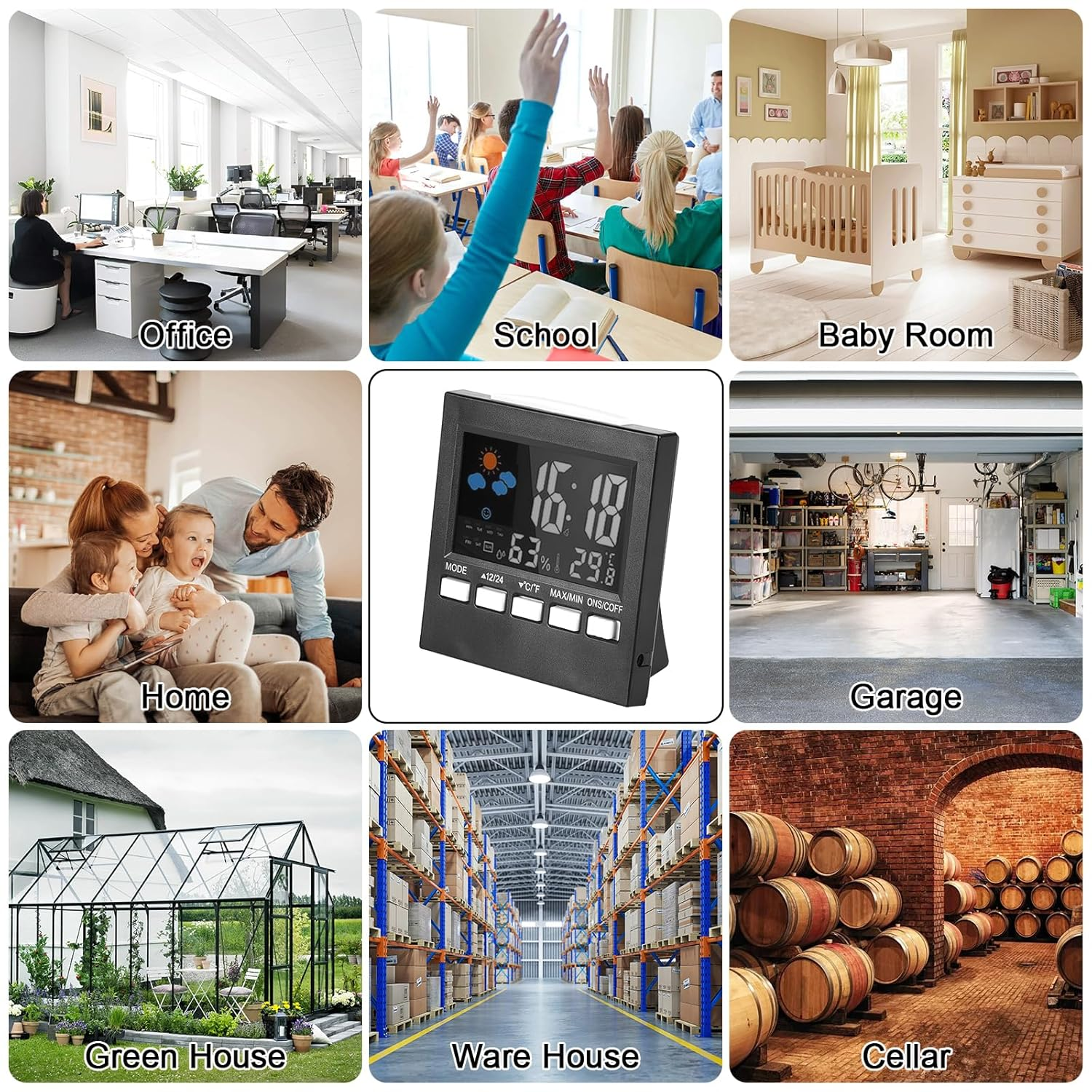 Hygrometer Indoor Thermometer, Large LCD Display Digital Temperature Humidity Monitor with Alarm Clock, Weather Forecast and USB Wire for Home Office image number 1