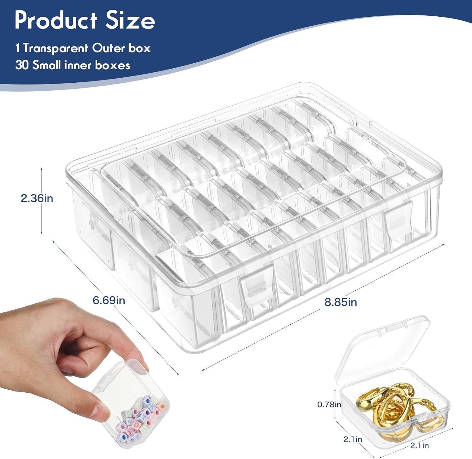 Douorgan Small Bead Storage Containers 30 Pieces Plastic Storage Organizers Stackable Art Storage Case Transparent Boxes Jewelry Beads Storage Box(1 Pack) image number 1