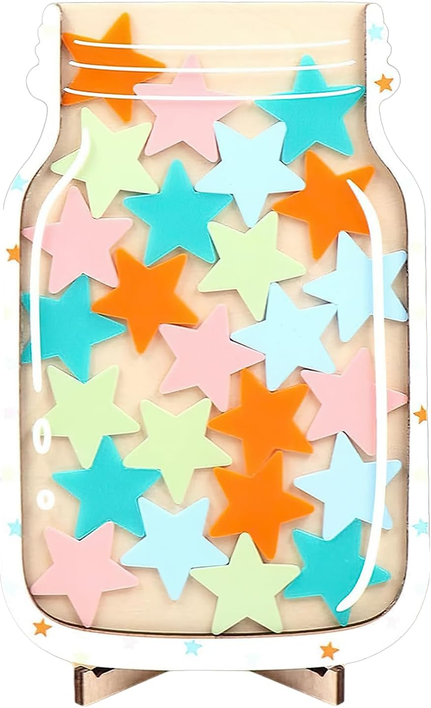 Customized Stars Reward Jar with Magnetic Chart for Classroom and Home, Kids Behavioral Management System image number 3