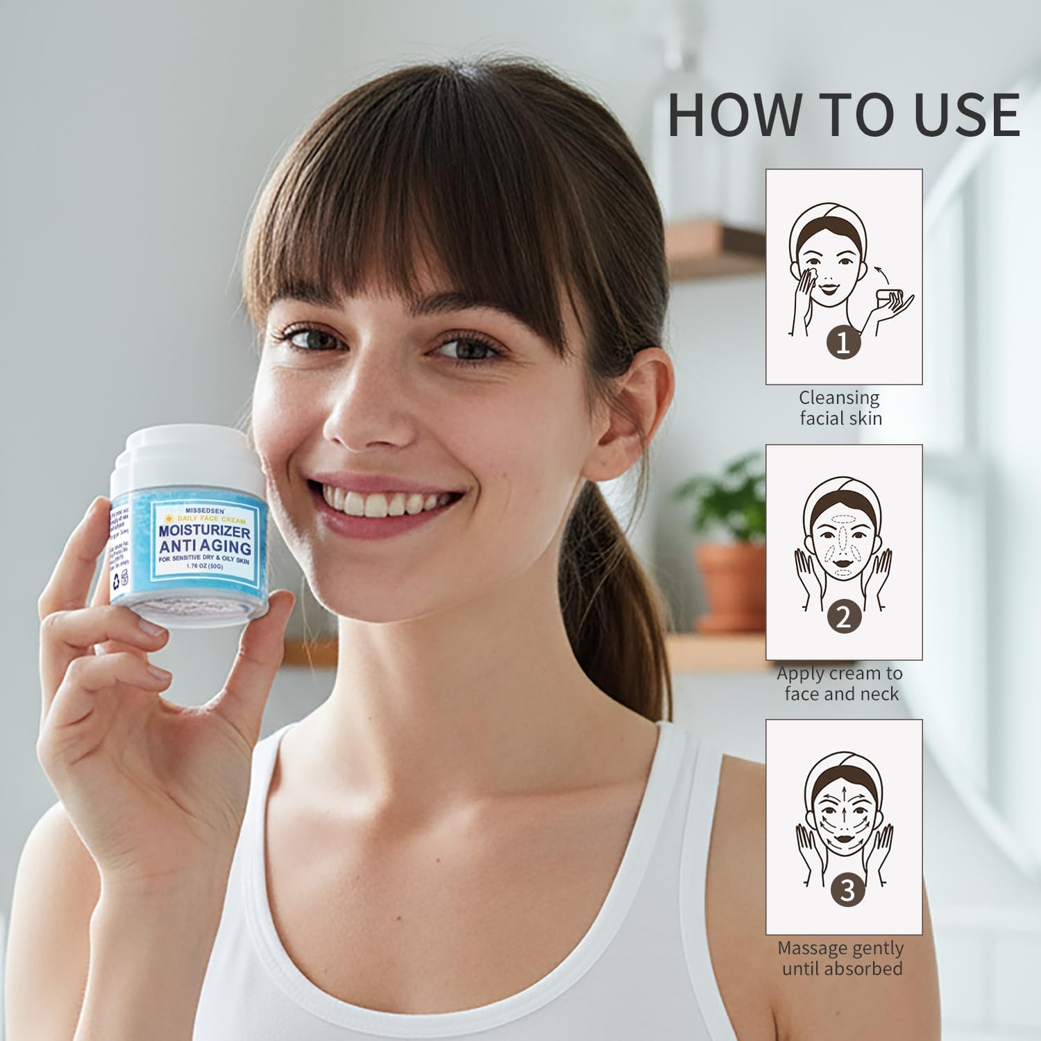 MISSEDSEN Day Cream Brightening & Anti-Aging Day Face Moisturizer for All Skin Types 50G for Sensitive, Dry, Oily, Dull Skin & Dark Spots Skin image number 1