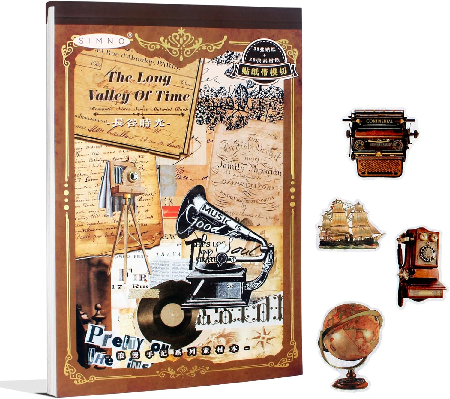 Diuhofart Vintage Scrapbooking Sticker Book for Adults - 800+ Washi Journaling Stickers Ephemera Book for Junk Journal Supplies DIY Crafts Arts Decorative 24 Sheets