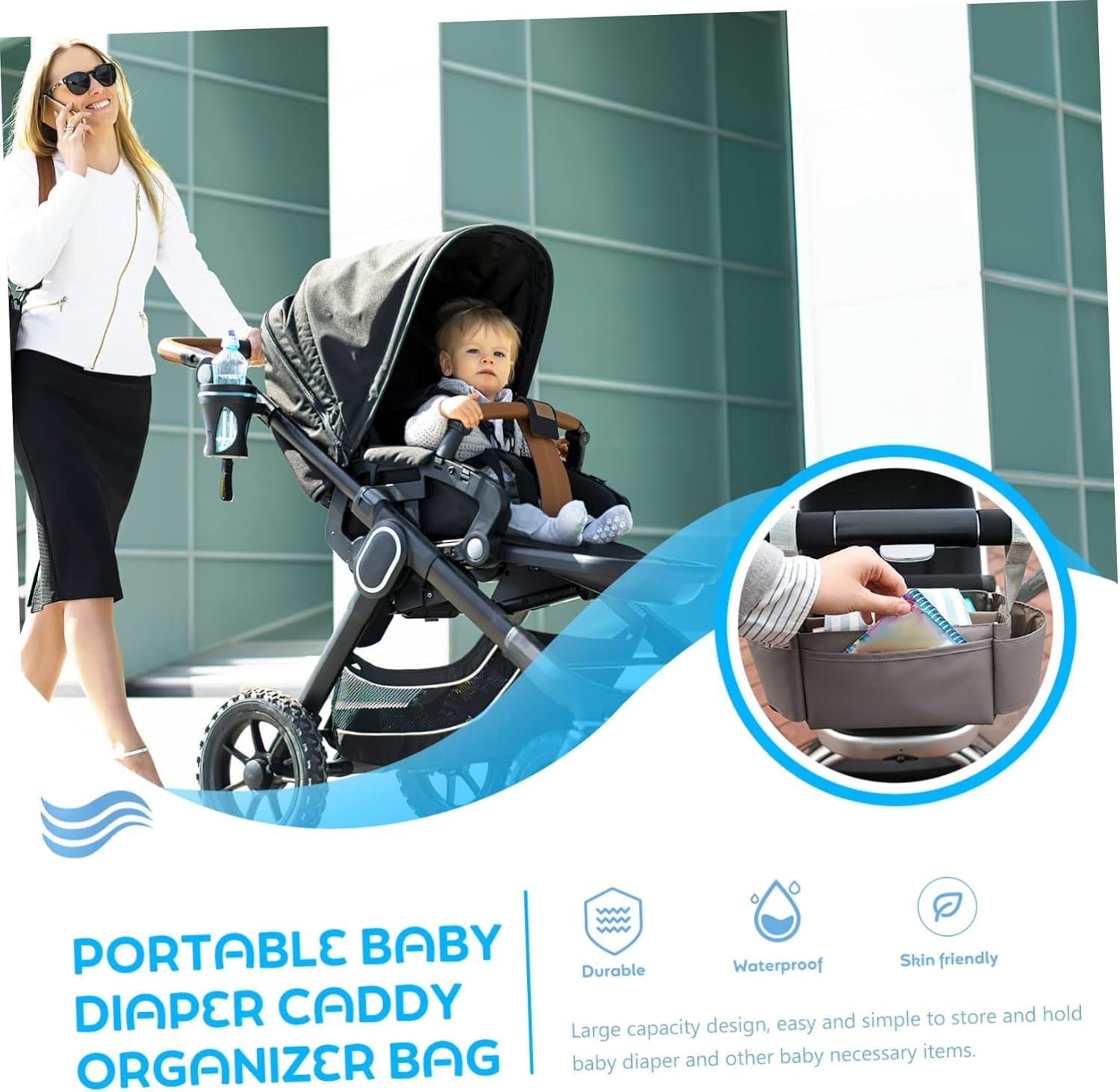 KOMBIUDA Portable Diaper Organizer Bag for Outdoor Use Lightweight Stroller Hanging Storage for Diapers Wipes Essentials and Convenient Design Comfortable Handle image number 6