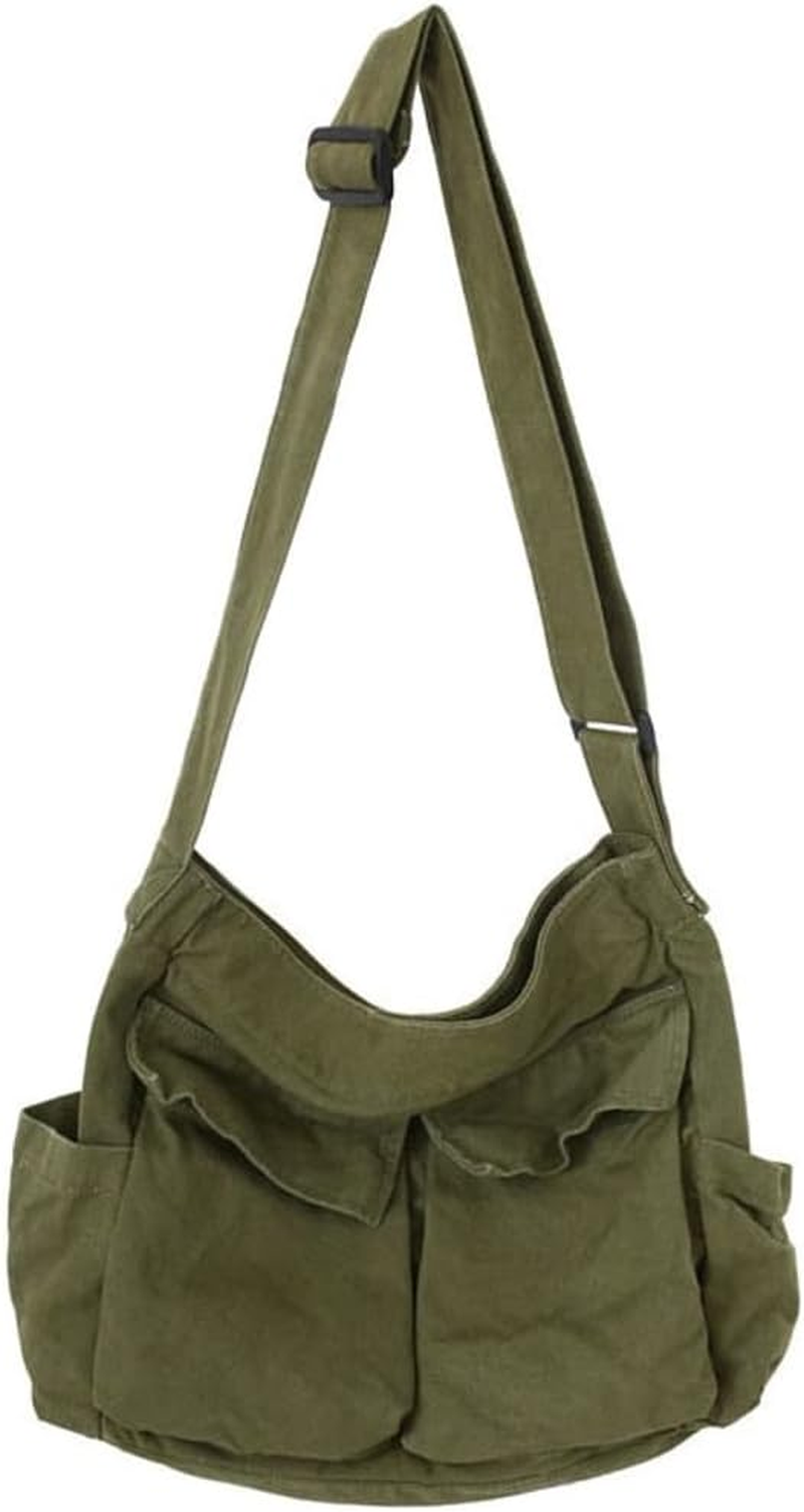 Women Men Crossbody Shoulder Bag Large Hobo Bag with Multiple Pockets Canvas Messenger Tote Bag for Women and Men