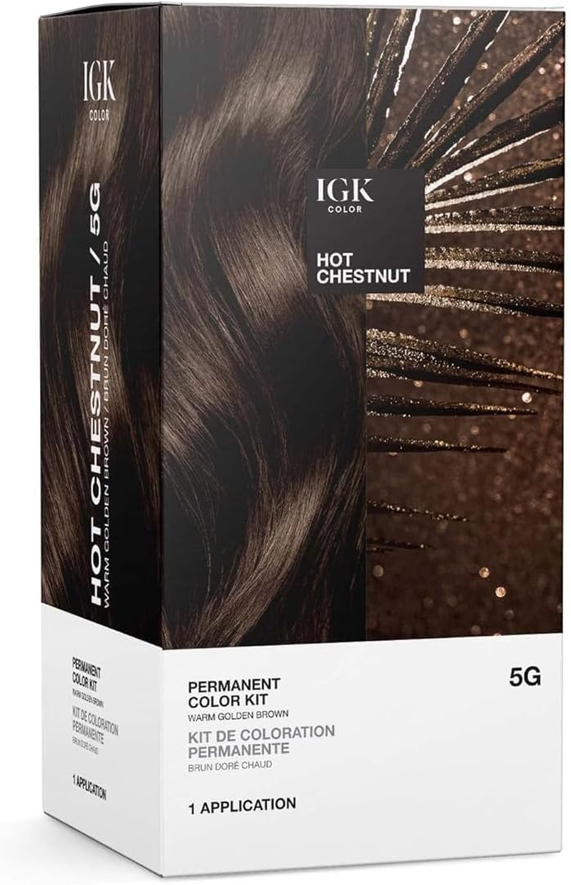 IGK Permanent Color Kit HOT CHESTNUT - Warm Golden Brown 5G | Easy Application + Strengthen + Shine | Vegan + Cruelty Free + Ammonia Free | 4.75 Oz - Almost Black image number 6