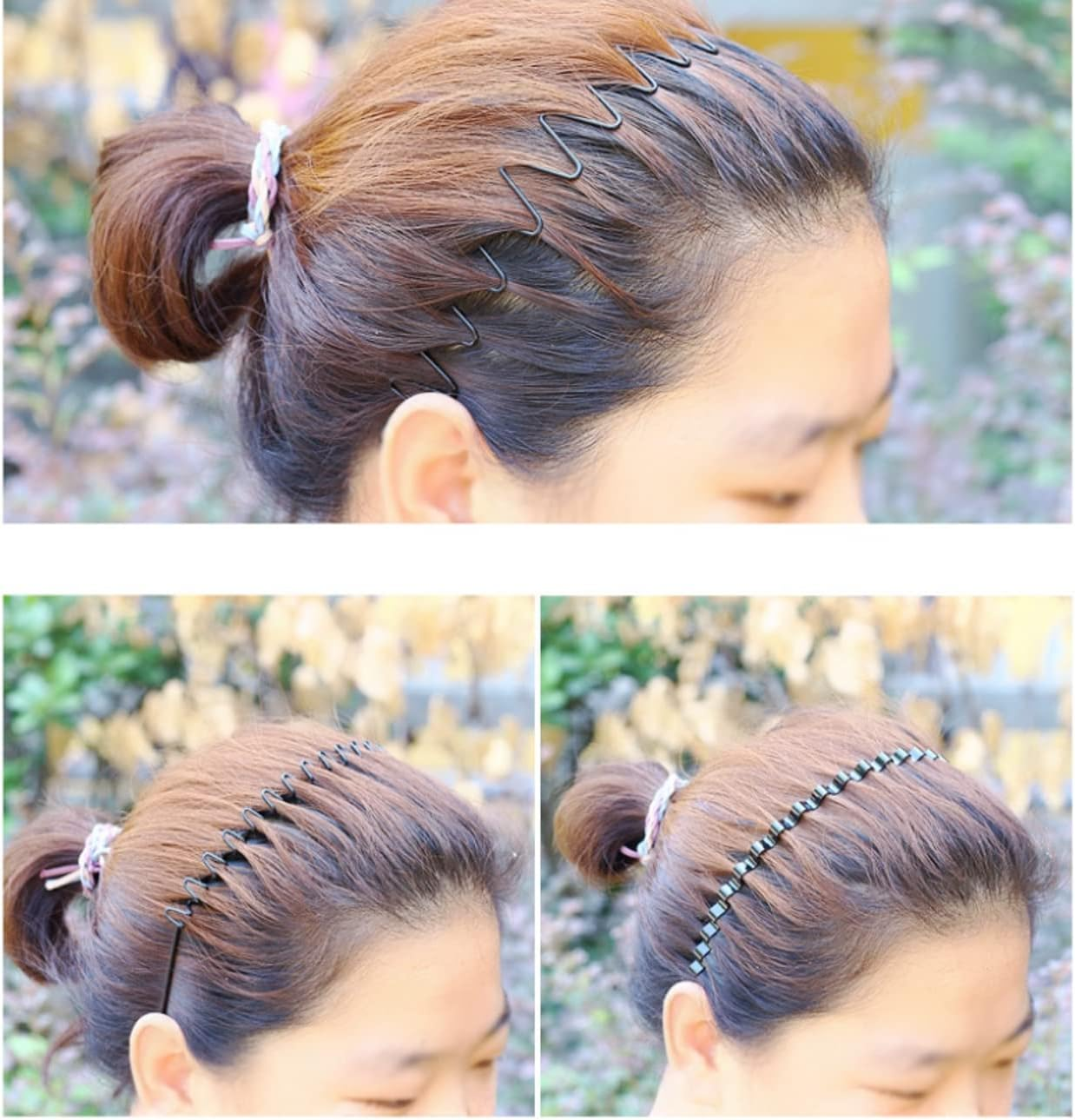 JZK 3 X Black Metal Headband Nonslip Hairband Elastic Hair Accessories for Men and Women for Outdoor Sports and Yoga image number 4