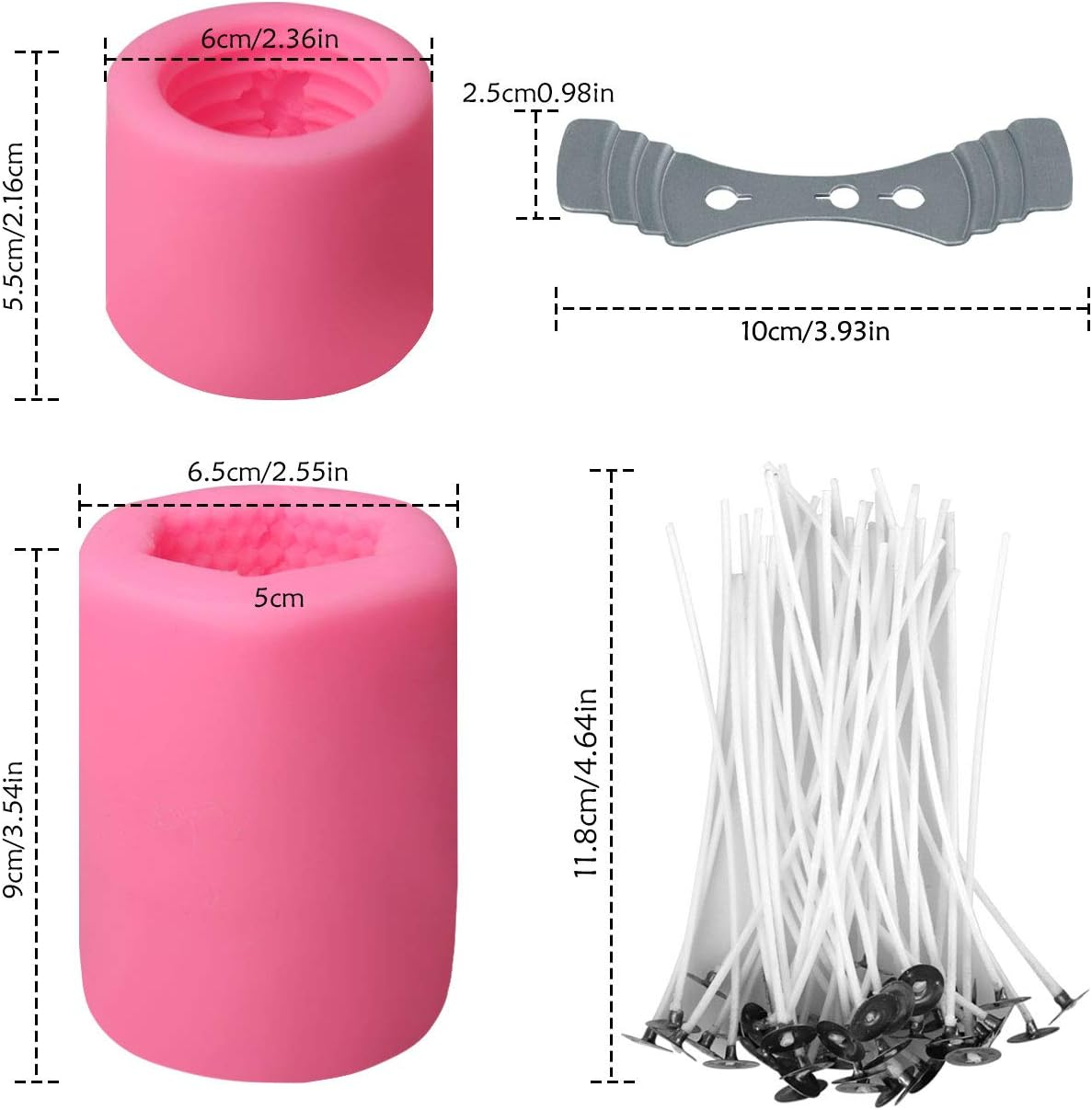 2 Pack Bee Honeycomb Candle Mould, 50 Roots Low Smoke Candle Wicks and 1Pc Metal Holder, Beehive Silicone Mould for Making Beeswax Candles image number 3