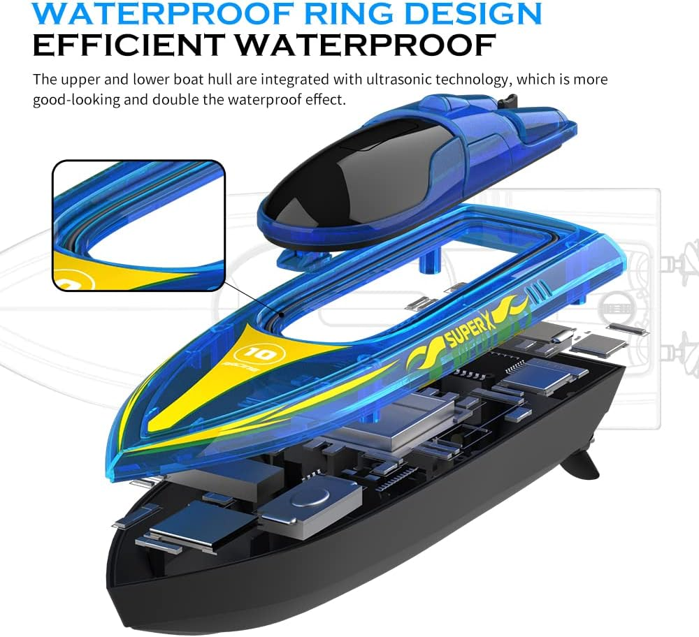 B-Qtech Remote Control Boat for Kids, 20KM/H High Speed RC Racing Boat with LED Light, 2 Rechargeable Batteries Long Playing, RC Boat Toys Gifts for Adults and Kids Pools Lakes Swimming Pool image number 4