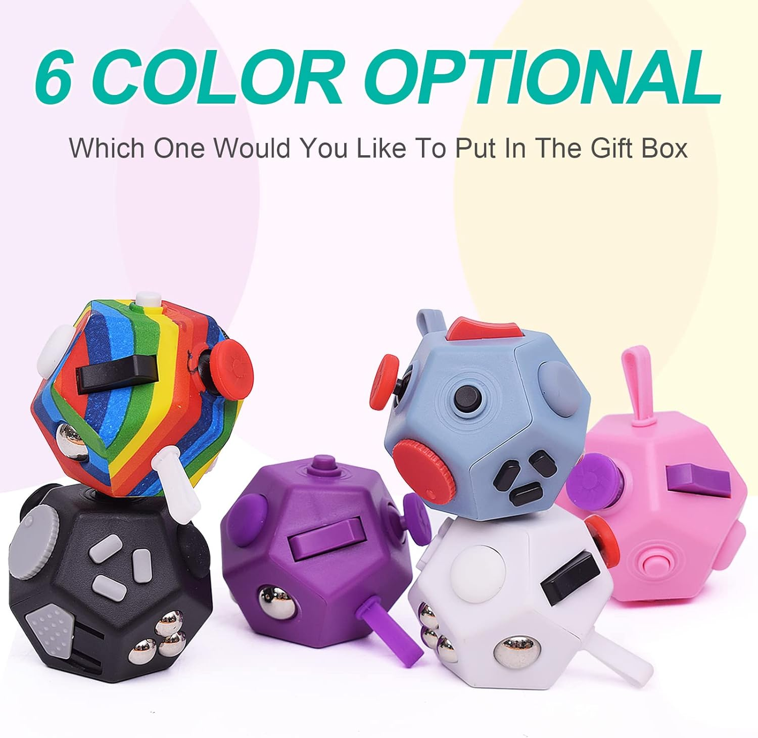 UOOEFUN Mini Fidget Sensory Toys,12 Sided Fidget Cube Relief Stress and Anxiety Depression anti for Kids and Adults with ADD, ADHD, OCD, Autism (Black) - Purple image number 5