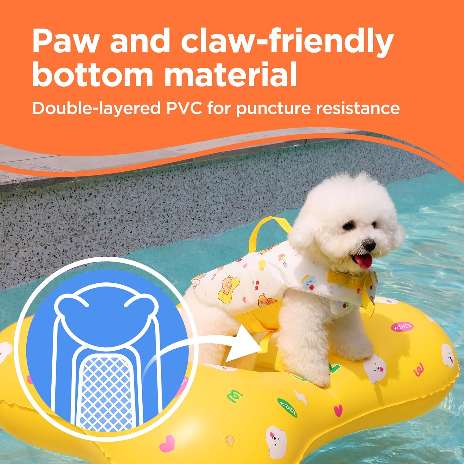 WINIZ Dog Float - Yellow Cute Design Inflatable Rafts for Small Medium Dogs and Puppies - Essential Pet Supplies for Summer Outdoor Water Play Pool Lake River image number 5