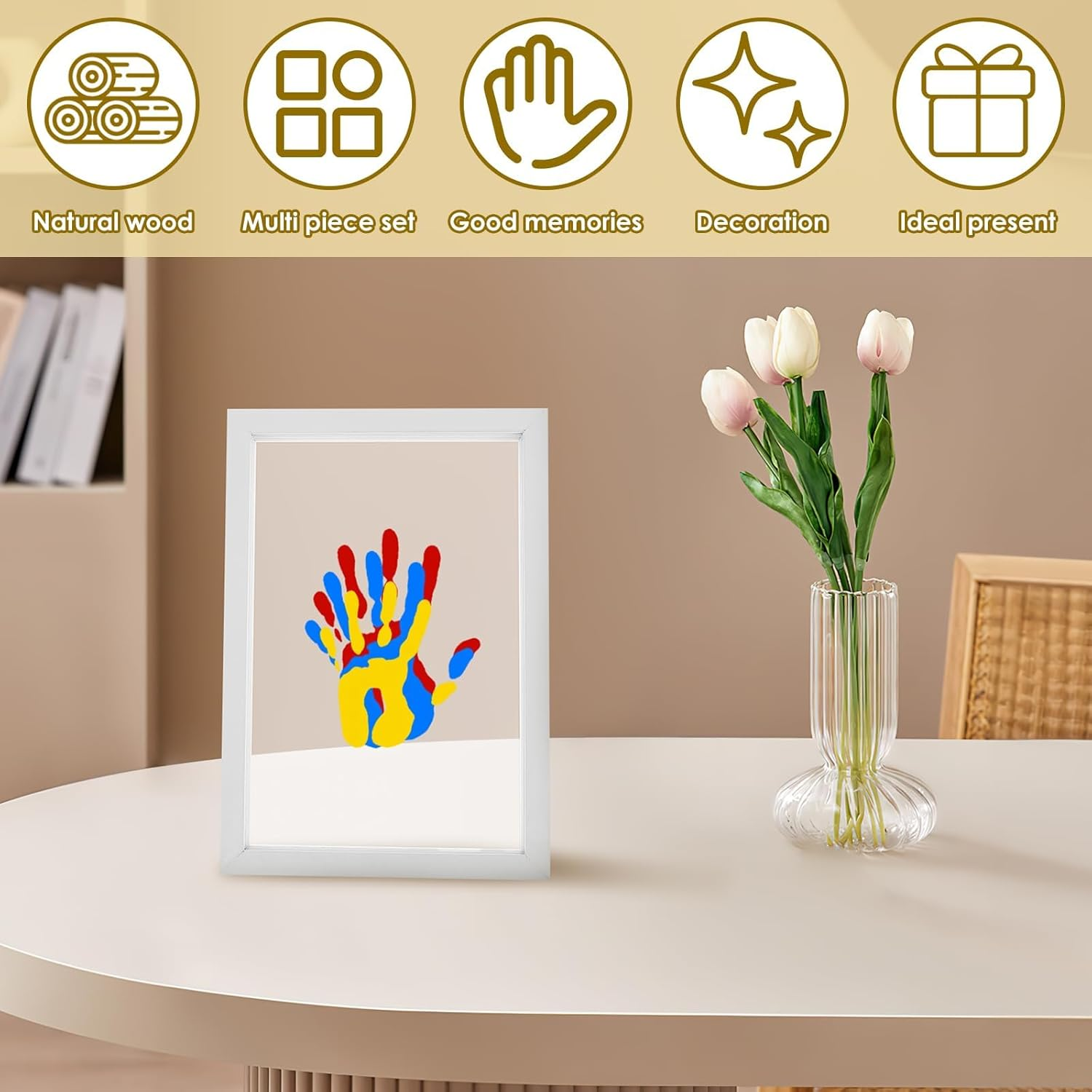 Baby Hand and Footprint Kit, Wood DIY Baby Footprint, Cultivate Hands on Skill, Nursery Picture Frame, Family Handprint Frame, New Mom Gifts, Parent Child Interaction Handprint Set, for Home (White) image number 3