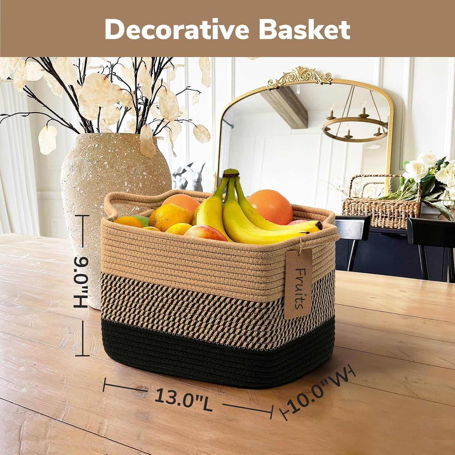 Storage Basket, Woven Baskets for Shelves, Cotton Rope Basket for Toys, Towel Baskets for Bedroom, 33 X 25 X 23Cm, 3 Pack, Black Jute