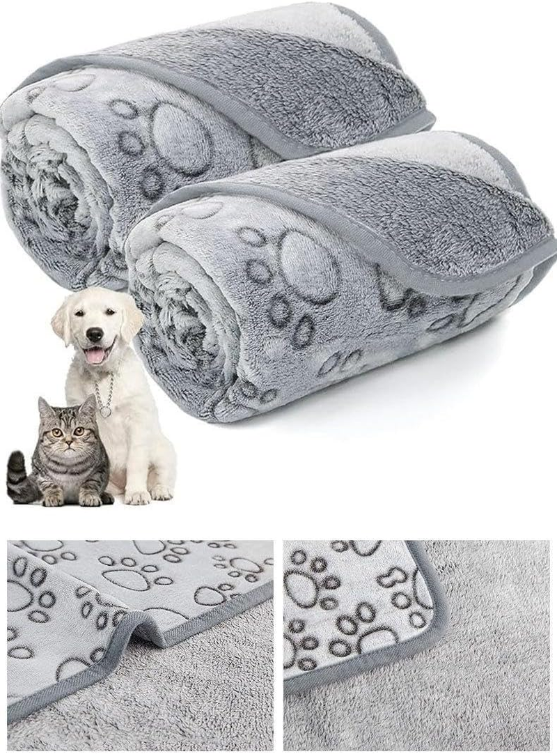 Soft Pet Dog Blanket for Medium Dogs, Cozy Pet Throw with Paws Print for Dogs & Cats, Machine Washable Premium Non Shedding (Gray, 104 * 76CM) image number 2