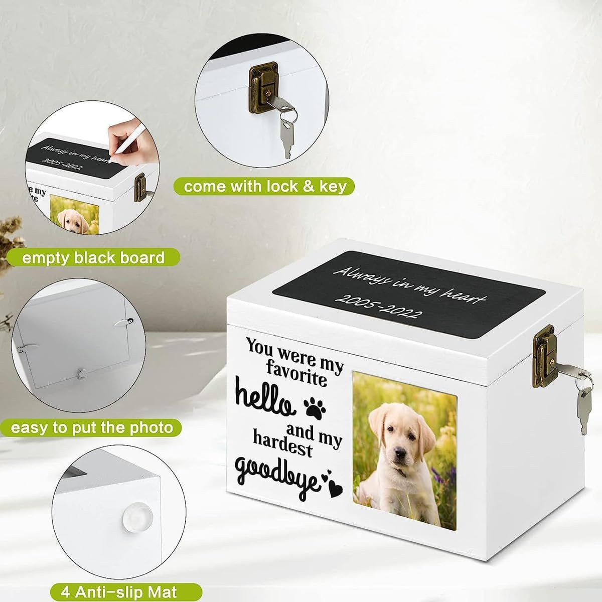 Pet Urn, Large Wooden Urn with Photo Frame, Wooden Pet Funeral Commemorative Box (Red) image number 3