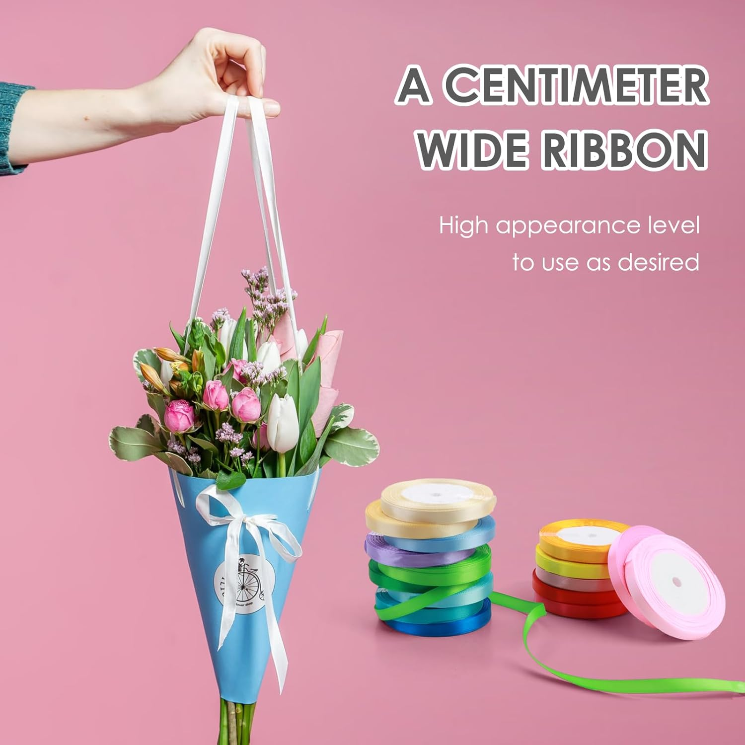 16 Colors Satin Ribbon Rolls - 1Cm Wide, 22M Each, Single-Sided Polyester Fabric, Ideal for Bows, Crafts, Gifts, Party and Wedding Decorations, Smooth and Luxurious, Embellish with Silk Satin Ribbon