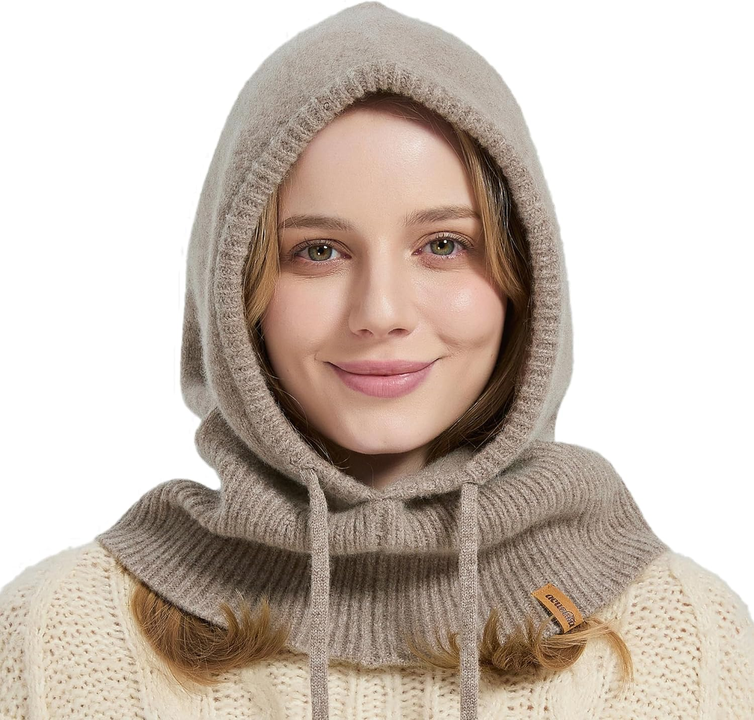 ACUSHLA 100% Merino Wool Balaclava for Women & Men Winter Warm Knit Hooded Scarf Hoodie Hat and Scarf Set in One
