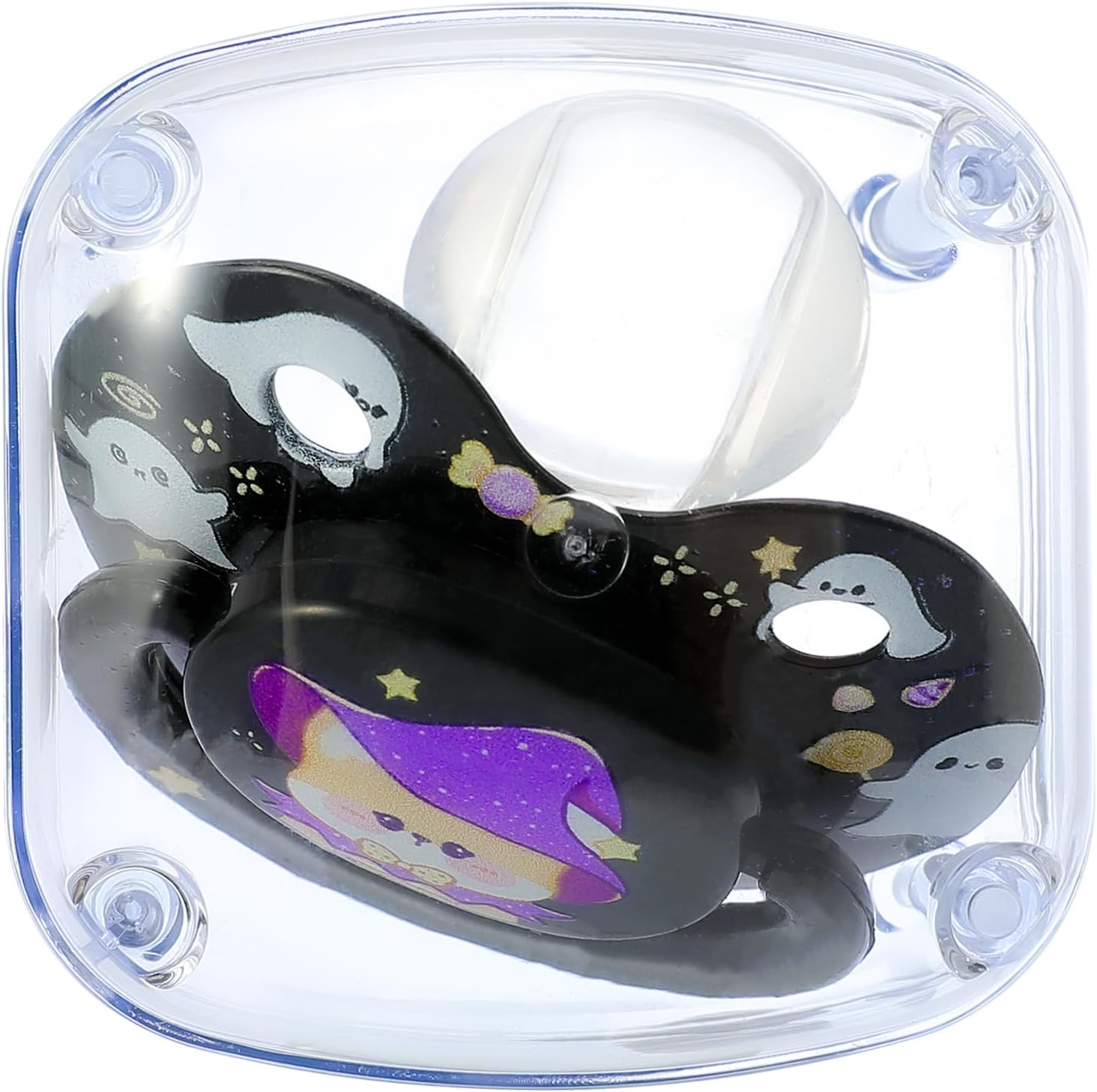 Somniumnight Halloween Adult Pacifier Big Size: Cute Bear Binky for Anxiety Relief - Large Shield Paci with Case Black