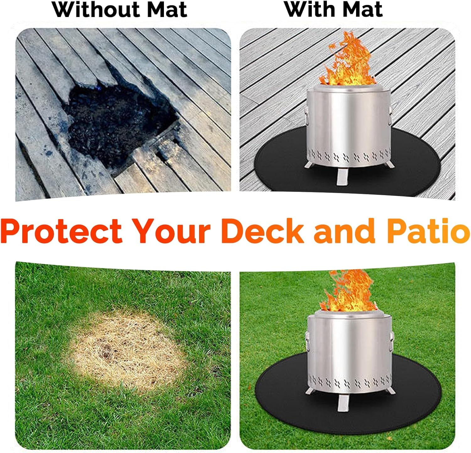 Rhoyee 24" round Fire Pit Mat for Solo Stove Bonfire &ndash; Fireproof & Waterproof under Grill Mat for Outdoor Grill, Patio, Deck & Camping &ndash; Heat-Resistant Fiberglass BBQ Mat, Reusable Grill Accessory image number 4