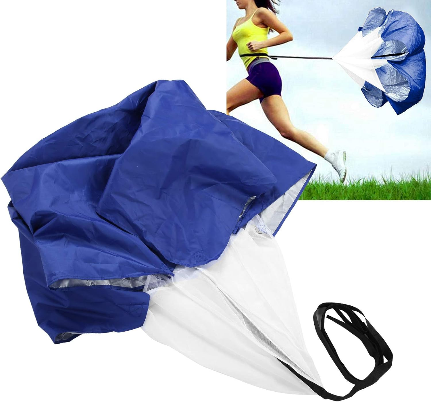 Training Parachute, Carry Bag Running Speed Parachute with Tunable Strap, Chute Resistance for Kids Youth and Adults - Black image number 3
