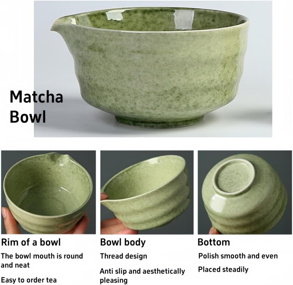 Ouliigii 4Pcs Matcha Whisk Set, Includes Matcha Bowl, Whisk Holder, Bamboo Whisk and Scoop (Matcha Green) image number 4